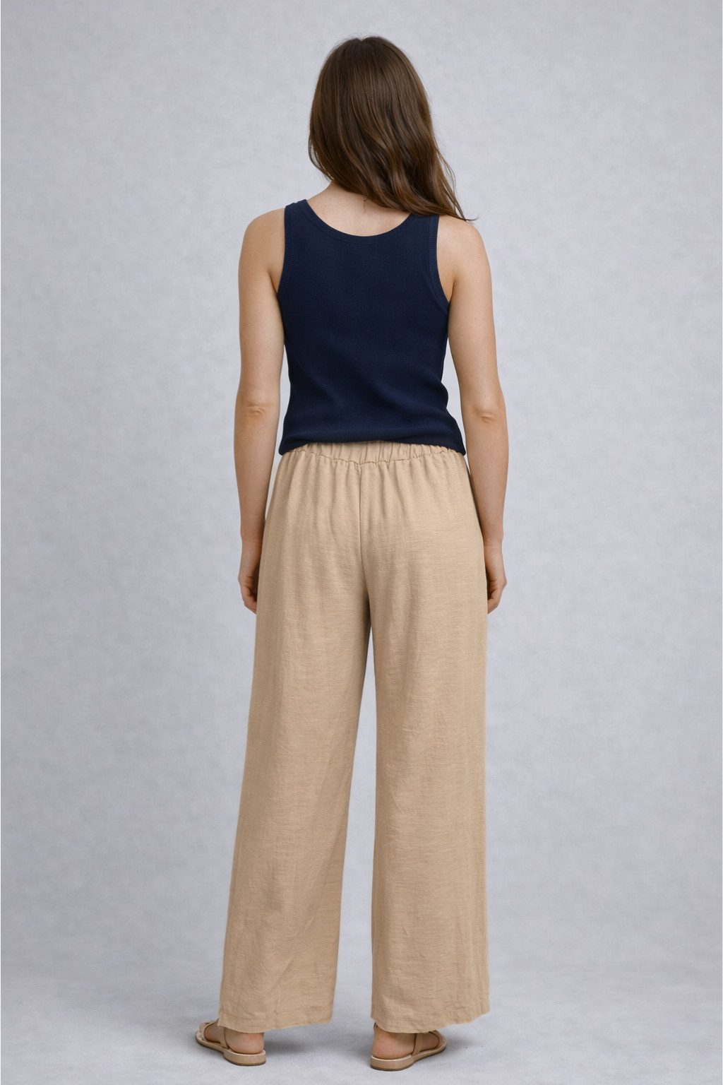 ITALY VIBES Palazzohose - Marlenehose - weite Damenhose - mit Schlitz - beige - ITALY VIBES