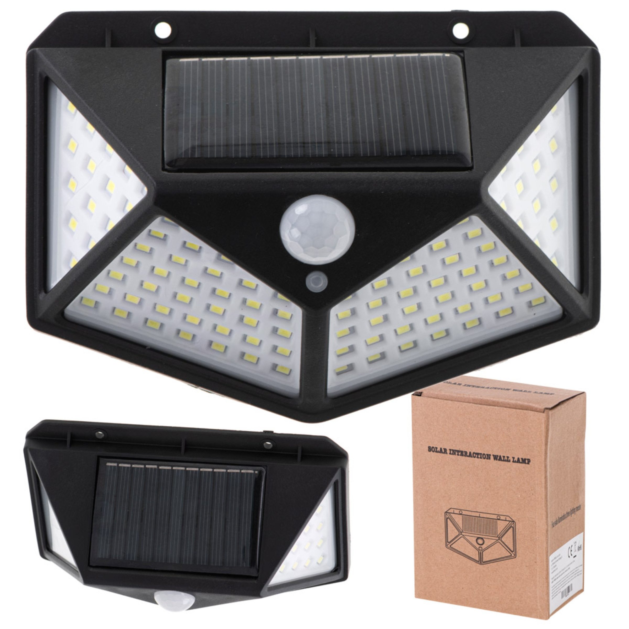 Ikonka LED Solarleuchte Solarleuchte LED Außenwandleuchte 100 LED Bewegungsmelder, LED fest integriert, kaltweiß, 100 LED Sensor Bewegung Dämmerung Solar Außenwandleuchte ABS