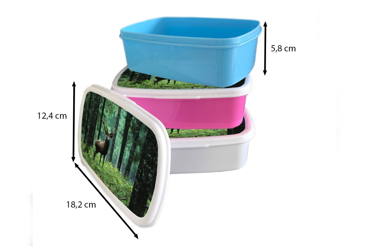 MuchoWow Lunchbox Hirsche - - Wald für Mädchen, (2-tlg), Tiere Erwachsene, - Natur, Snackbox, Bäume Brotbox Kinder, Kunststoff Brotdose rosa - Kunststoff