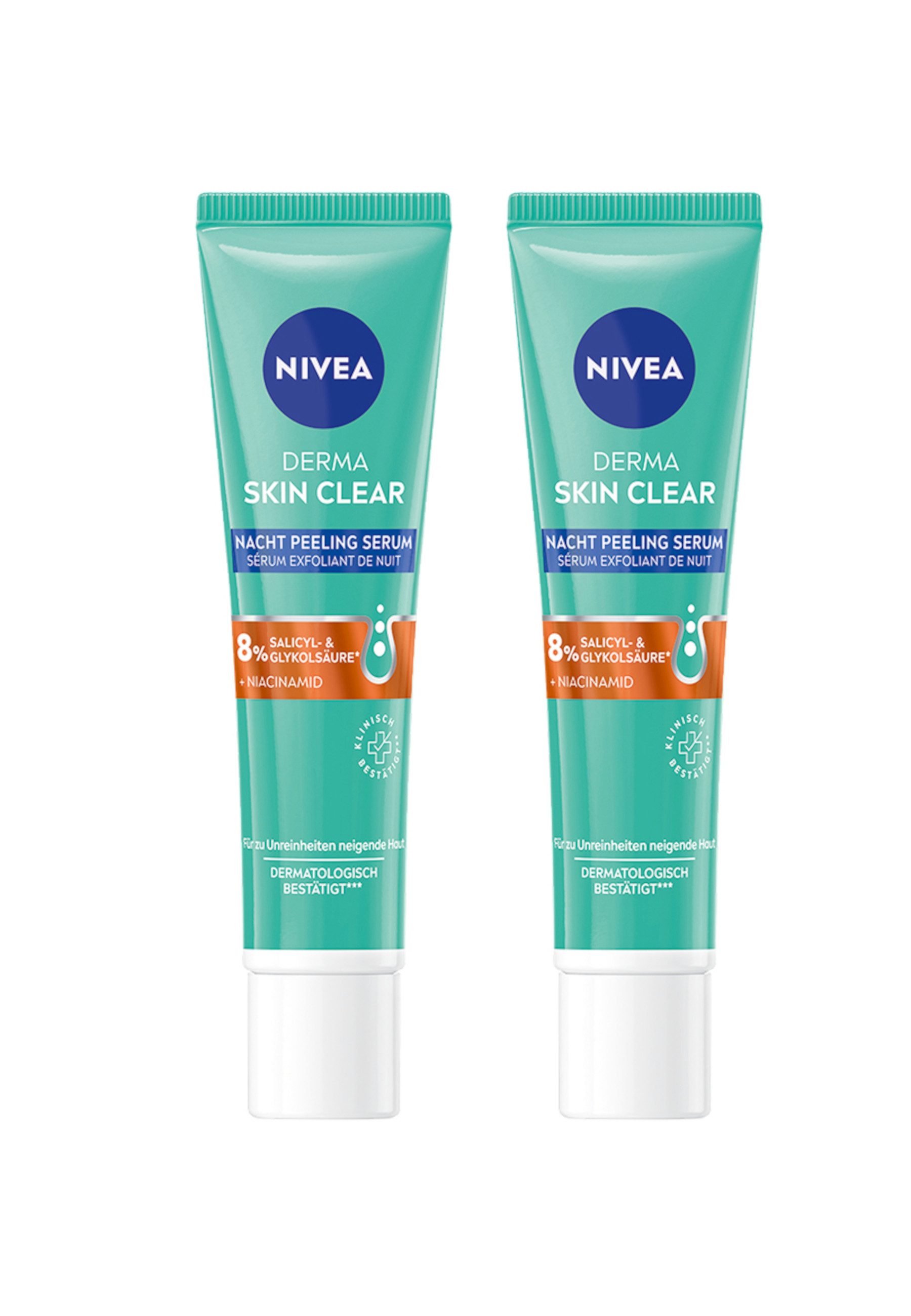 Nivea Gesichtspeeling DERMA SKIN CLEAR Nacht Peeling Serum 2 x 40ml, 2-tlg., Gesichtsreinigung