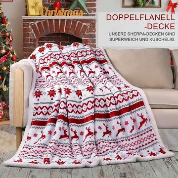 Tagesdecke Flanell Sherpa Sofa-Überwurfdecke, MAGICSHE, Weihnachtsdecke