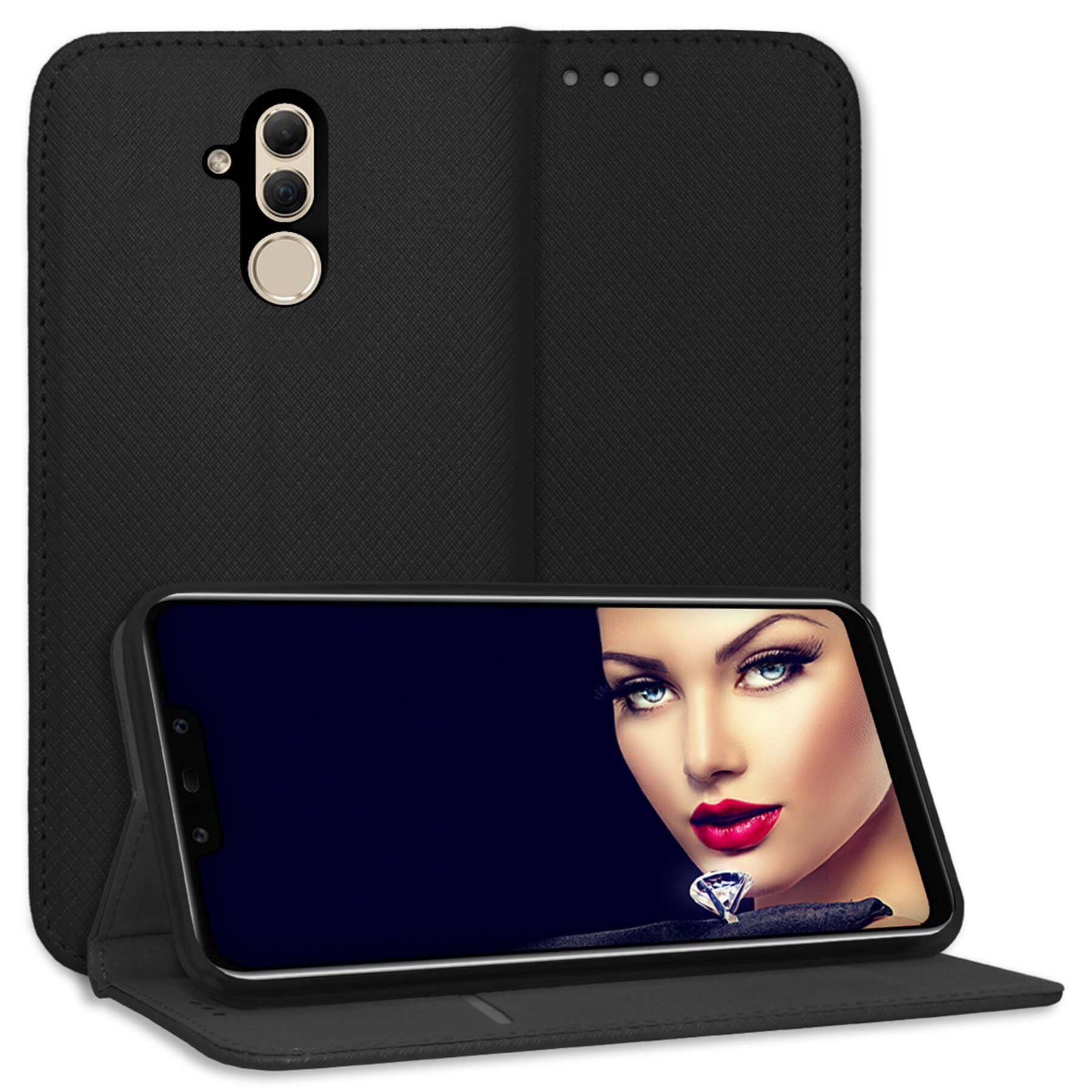 mtb more energy Smartphone-Hülle Smart Magnet für Huawei Mate 20 lite, Schwarz, Bookstyle Klapphülle Cover Wallet Case aus Kunstleder