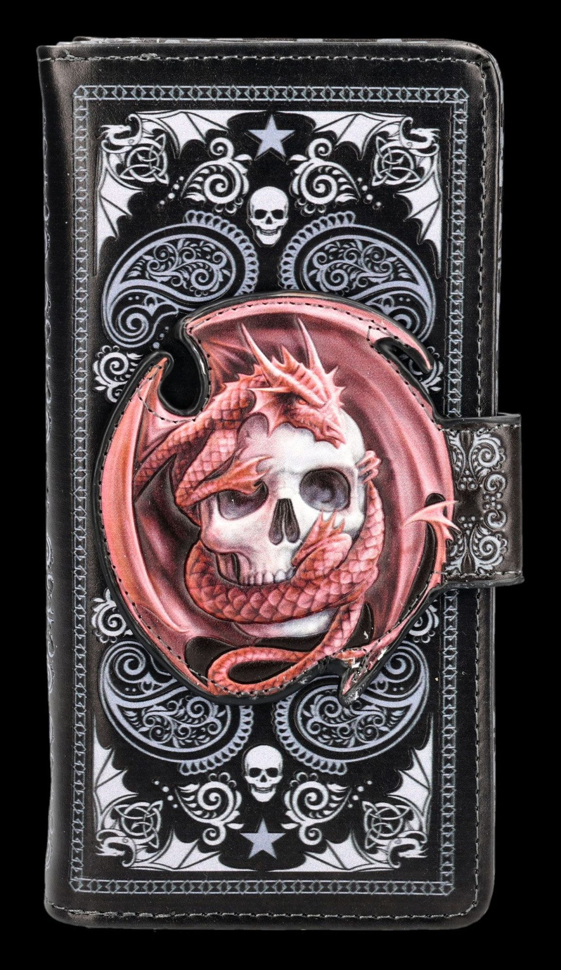 Figuren Shop GmbH Geldbörse Totenkopf Geldbörse – Skull Embrace Drachen Gothic Wallet 18.5 cm