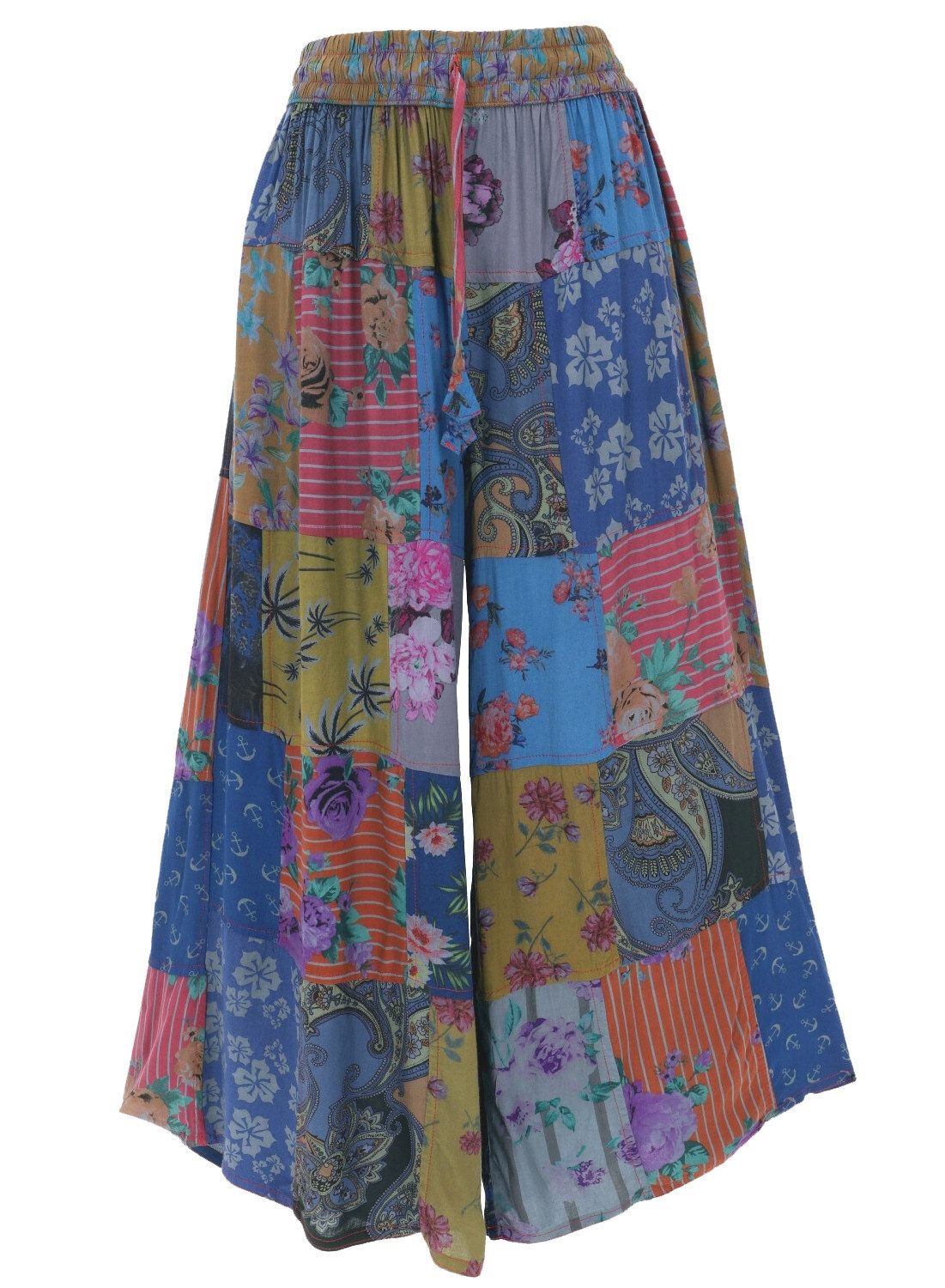 Guru-Shop Relaxhose Patchwork Hose, weite Boho Sommerhose - blau Boho