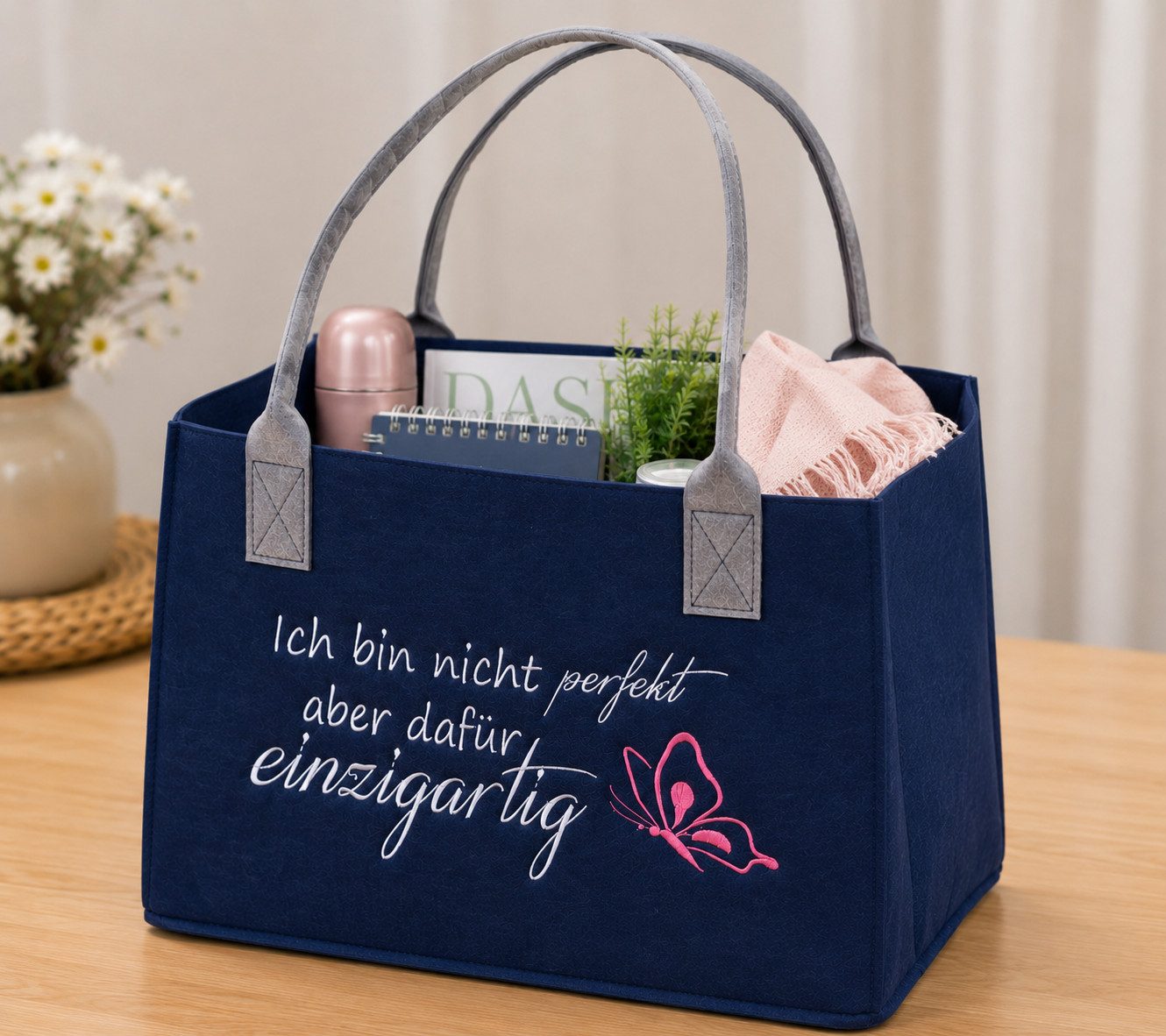 MF Einkaufsshopper Filztasche Unica Ich bin nicht perfekt einzigartig 40 cm