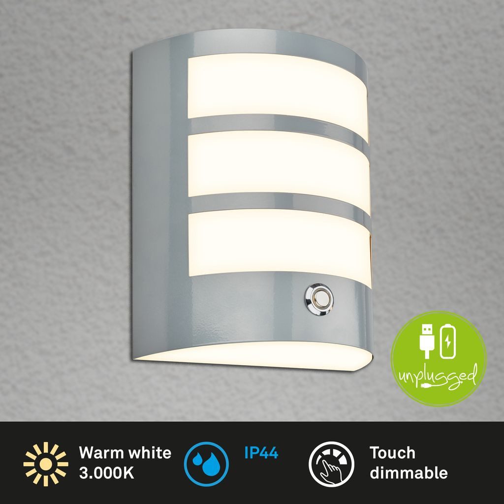 Briloner Leuchten Wandleuchte 3793014, USB-Ladefunktion, LED fest integriert, 2700K - Extra-Warmweiß, LED Wandleuchte ohne Stromanschluss 18x15x7 cm Chrom-Matt Hauswand