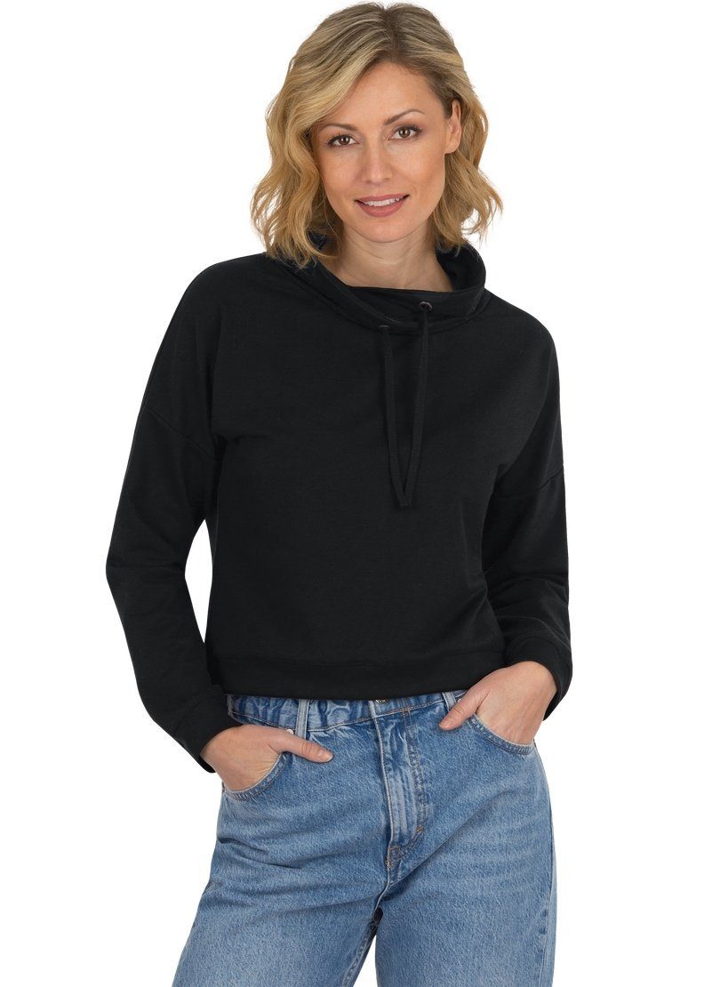 Trigema Sweatshirt TRIGEMA Sweatshirt mit modischem Stehkragen schwarz