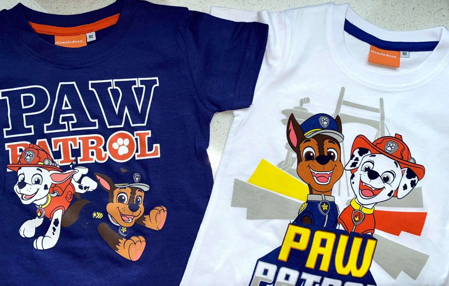 PAW PATROL T-Shirt 2x PAW PATROL T-Shirt 2 Stück Doppelpack Jungen und Mädchen Shirts Chase + Marschall Gr. 92 98/104 110/116 122/125