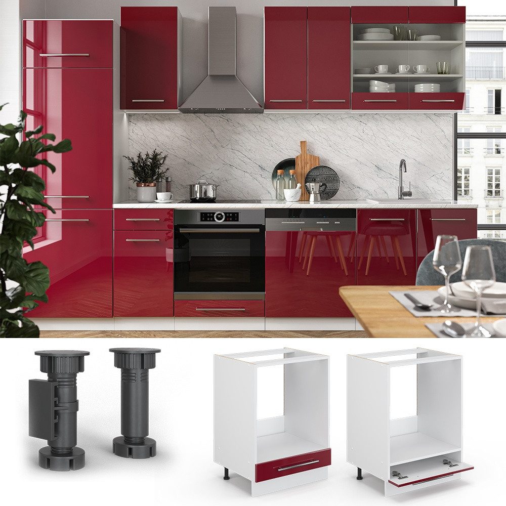Vicco Herdumbauschrank Fame-Line, Bordeaux Hochglanz/Weiß, 60 cm ohne Arbeitsplatte (1-St) – Bild 4 von 5