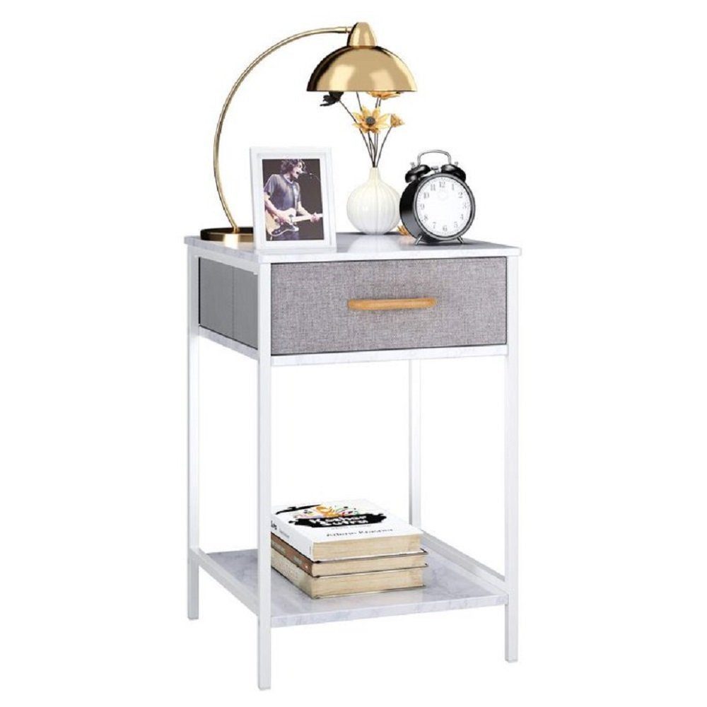 Homfa Nachttisch Nachttisch mit Schublade Stoffkommode Beistelltisch Marmoroptik (Beistelltisch Nachttisch Schlafzimmer Stoffkommode mit Ablage, Nachttisch mit Stoffschublade Ablage Metall MDF Marmoroptik), Stoffschublade Ablage MDF Metall Marmoroptik Nachttisch modern