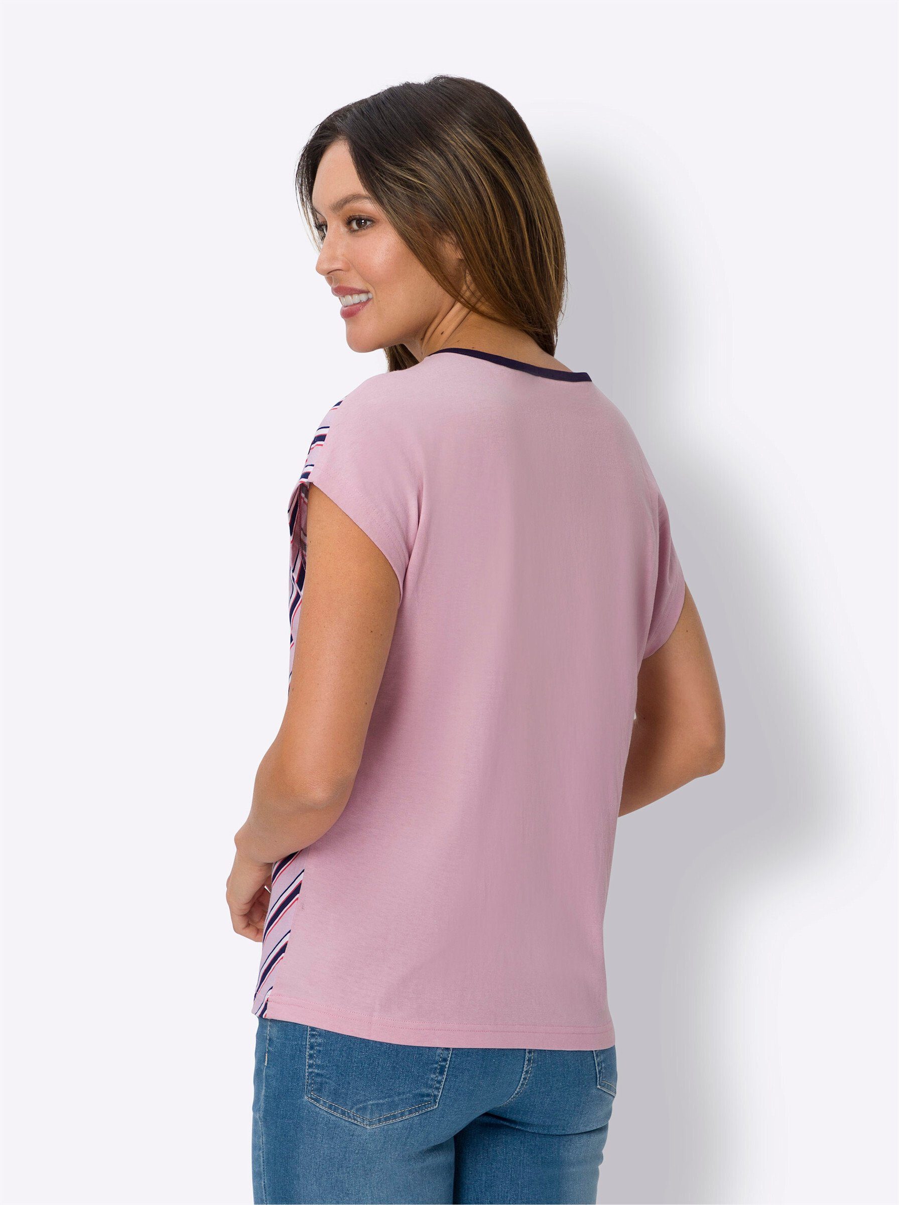 Sieh an! rosé-weiß-gestreift T-Shirt