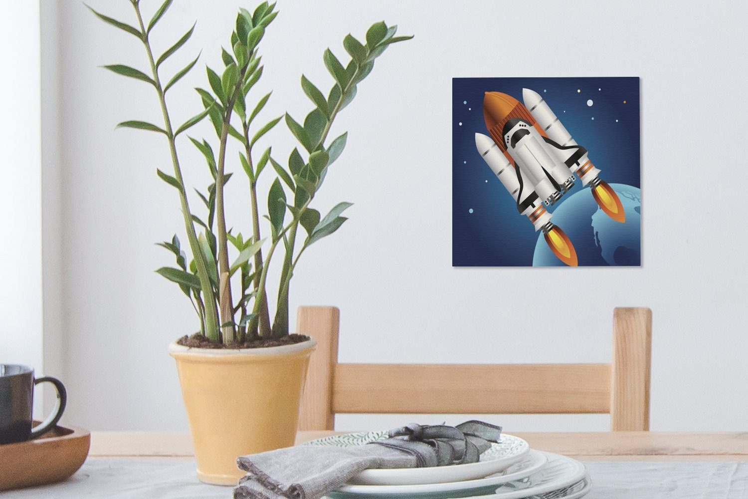 OneMillionCanvasses® Leinwandbild Schlafzimmer St), auf Leinwand für (1 Space eines Wohnzimmer Illustration Bilder Rakete, Eine einer Shuttles