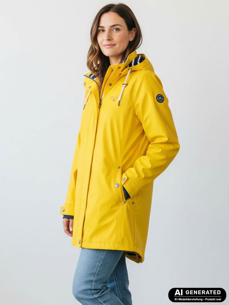 Dry Fashion Regenjacke Kiel Damen Regenmantel - Outdoor-Jacke Parka Wasserdicht & Winddicht Verschweißte Nähte, Kapuze verstellbar, abgedeckter Reißverschluss