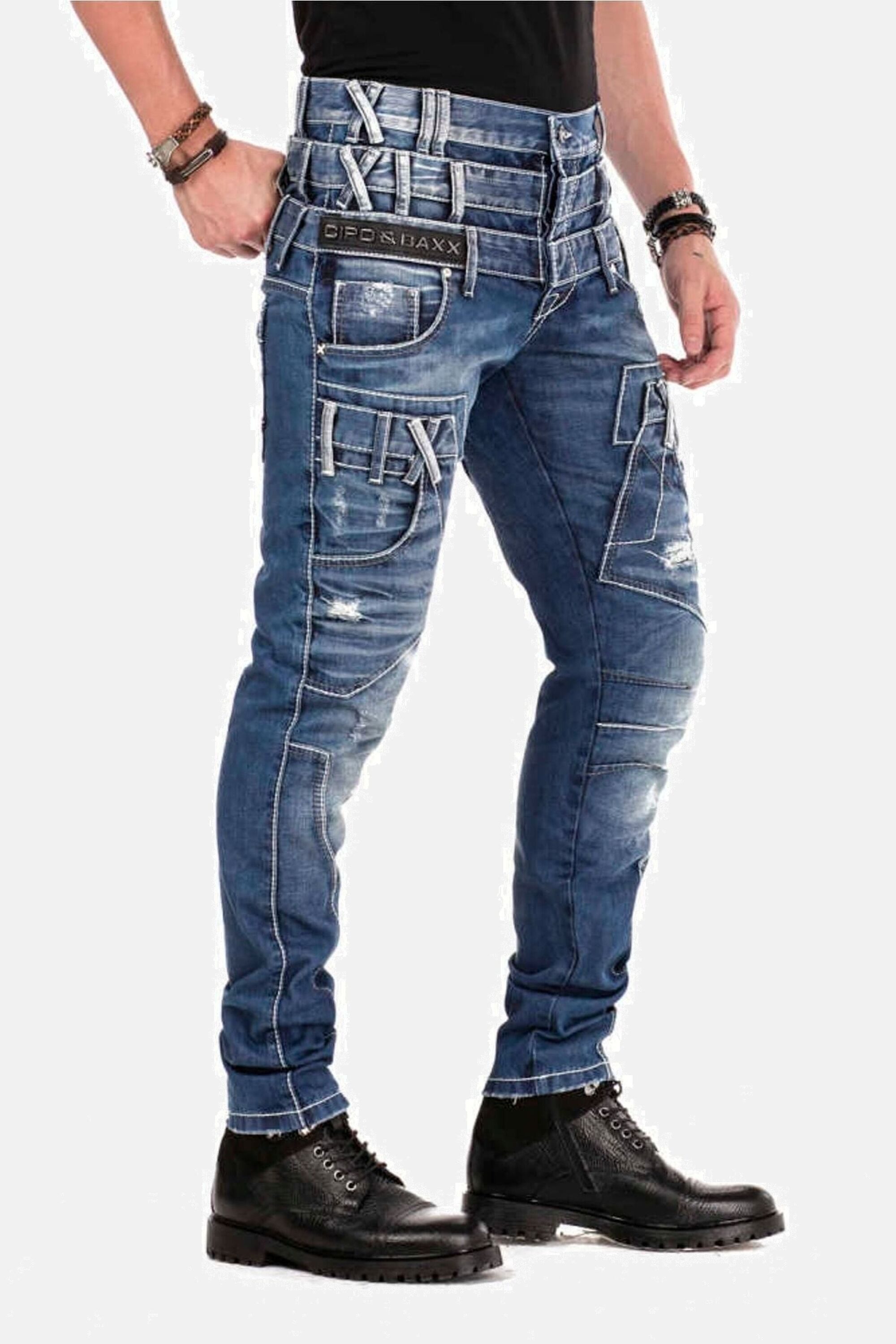 Cipo & Baxx Röhrenjeans Jeans mit Dreifachbund in Straight Fit, CD-466