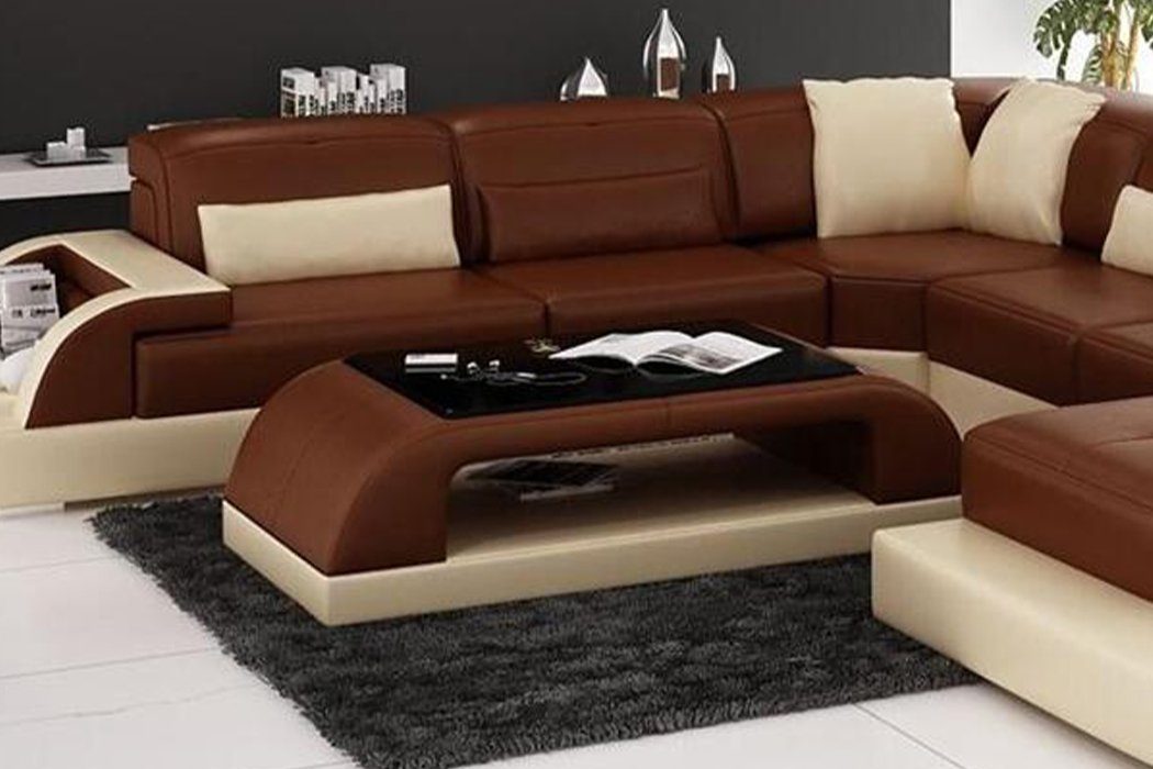 JVmoebel Couchtisch Leder Couchtisch Moderner Tisch Moderner Glastisch Design Tische Glas Braun