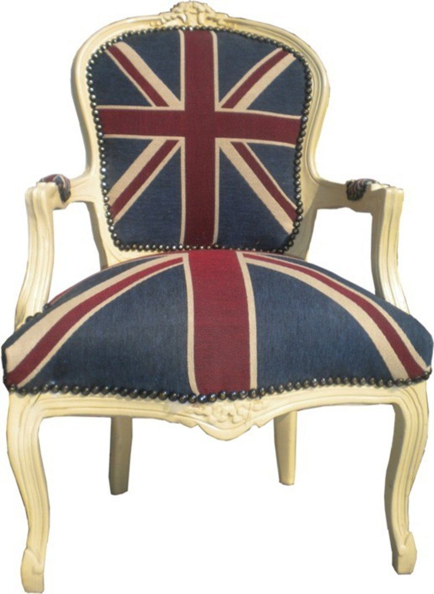 Casa Padrino Besucherstuhl Barock Salon Stuhl Union Jack Design / Creme | Besucherstühle