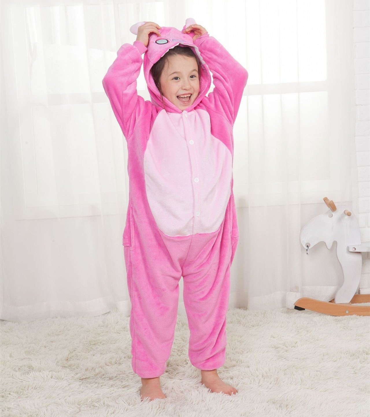 Kinder Pink Jumpsuit,Pyjamas Kleidung Kigurumi,Tier Schlafoverall Onesie Fleece Nachtwäsche Pyjama Overalls XDeer Fleece Schlafoverall