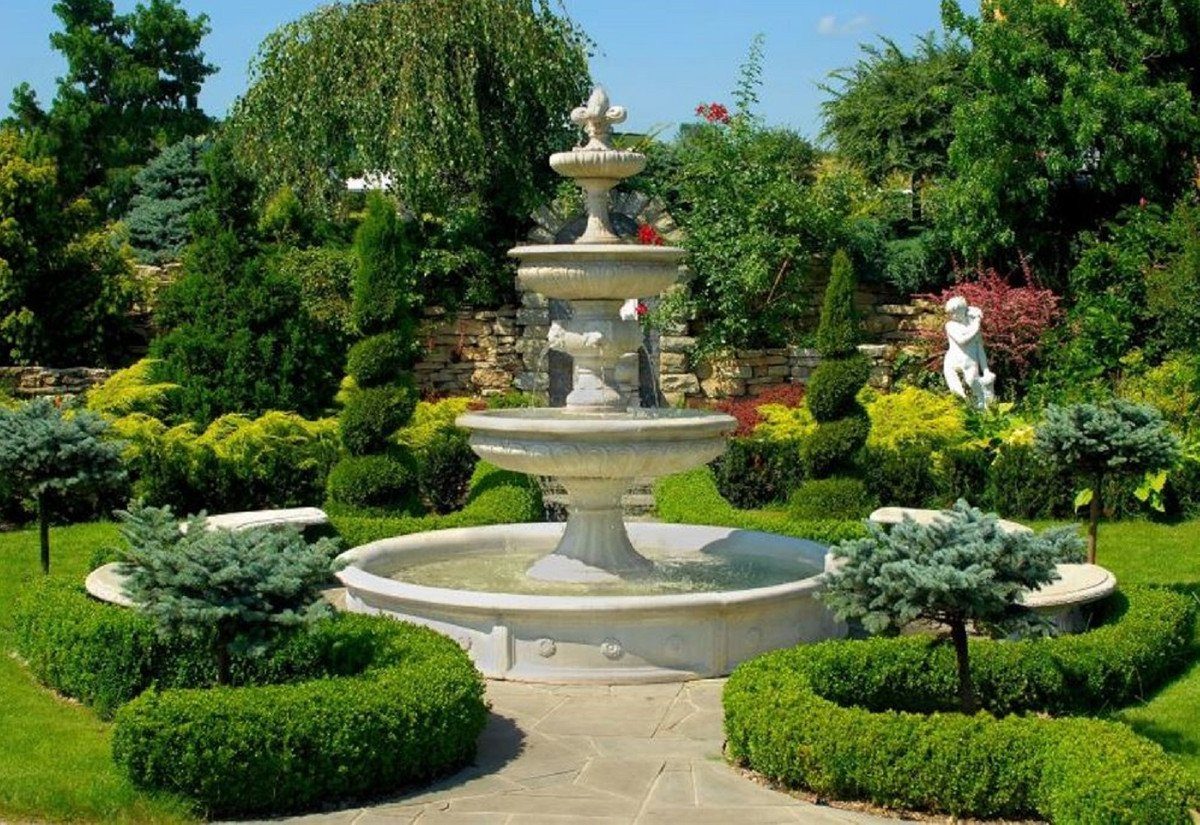 Gartendeko - Gartenbrunnen Weiß Casa Springbrunnen Prunkvolle 40 Ø Umrandung im - cm Umrandung Barockstil x Padrino Umrandung Gartenbrunnen H. Runde 265 Barock Brunnen -