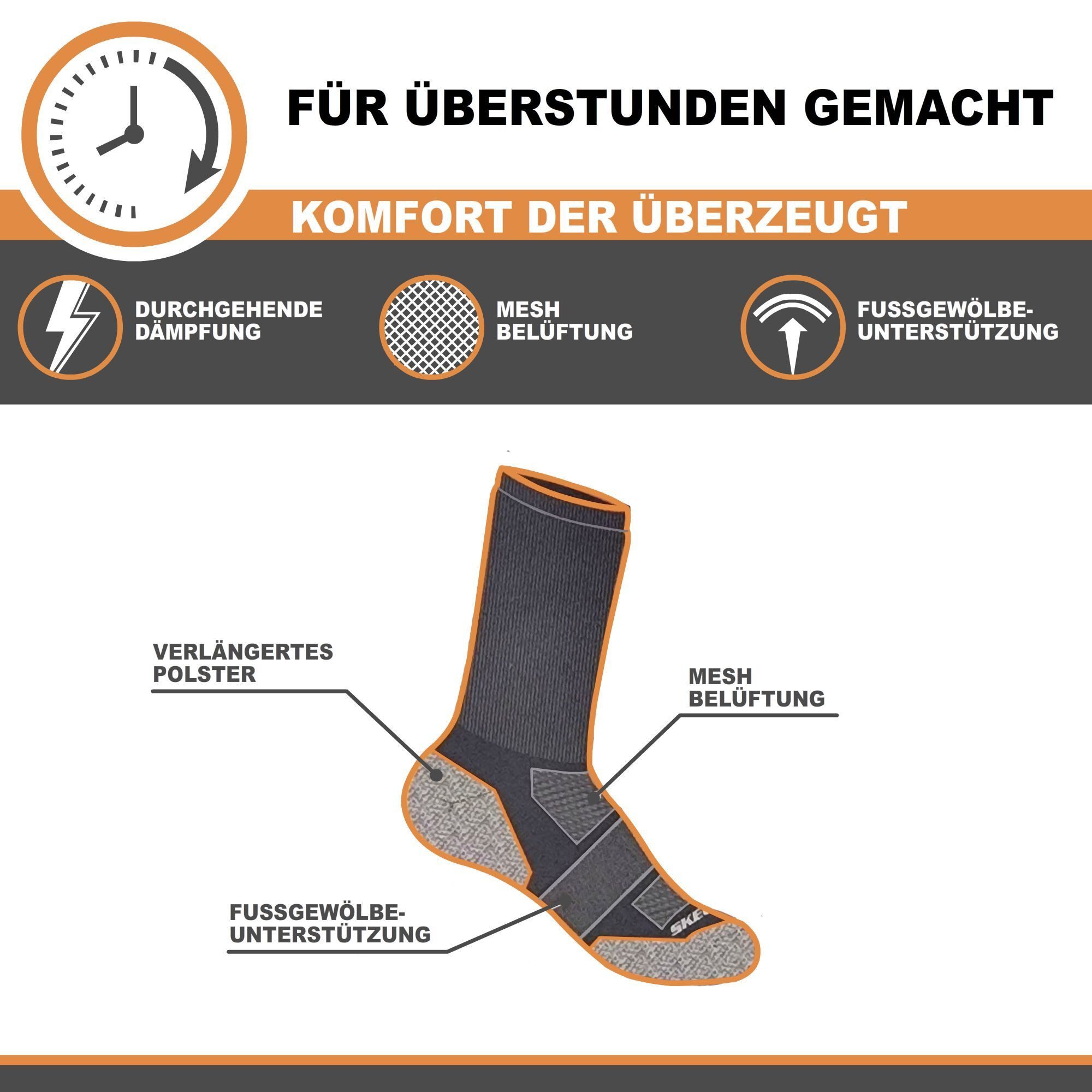 Skechers Arbeitssocken Socken Herren 43-46 Multi Pack mit Mesh Belüftungstechnologie (6er und 12er Pack) Robustes Material und bequemer Tragekomfort - Fußgewölb – Bild 4 von 5