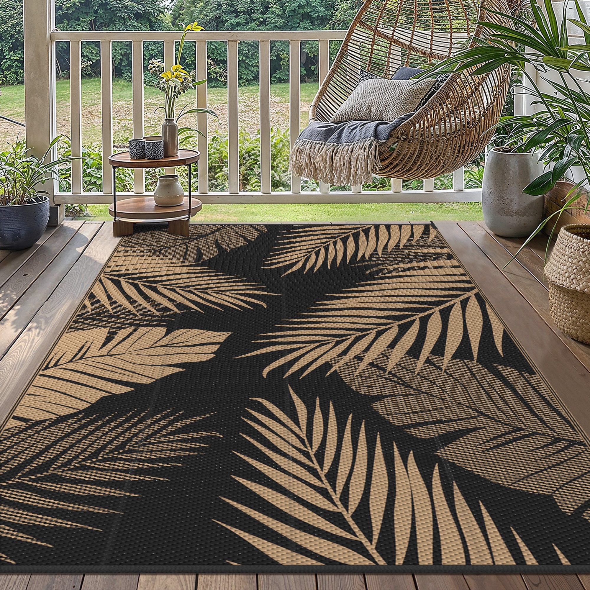 GENIMO Outdoorteppich Doppelseitiger Teppich, Reinigbar, Outdoor geeignet, Natürlicher Stil, rechteckig, Höhe: 5 mm, Imitation von Vine Stricken Textur, Wetterfest & UV-beständig
