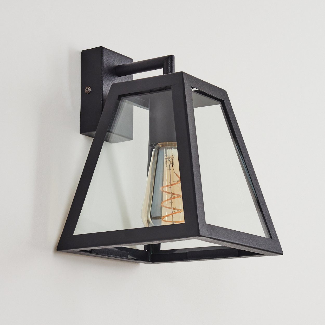 Metall/Glas tollem aus ohne Wand in Wandlampe hofstein Schwarz/Klar, 1xE27, Gitter-Optik Lichteffekt an moderne Wandleuchte mit Wandspot »Sarmeola« der in Leuchtmittel,