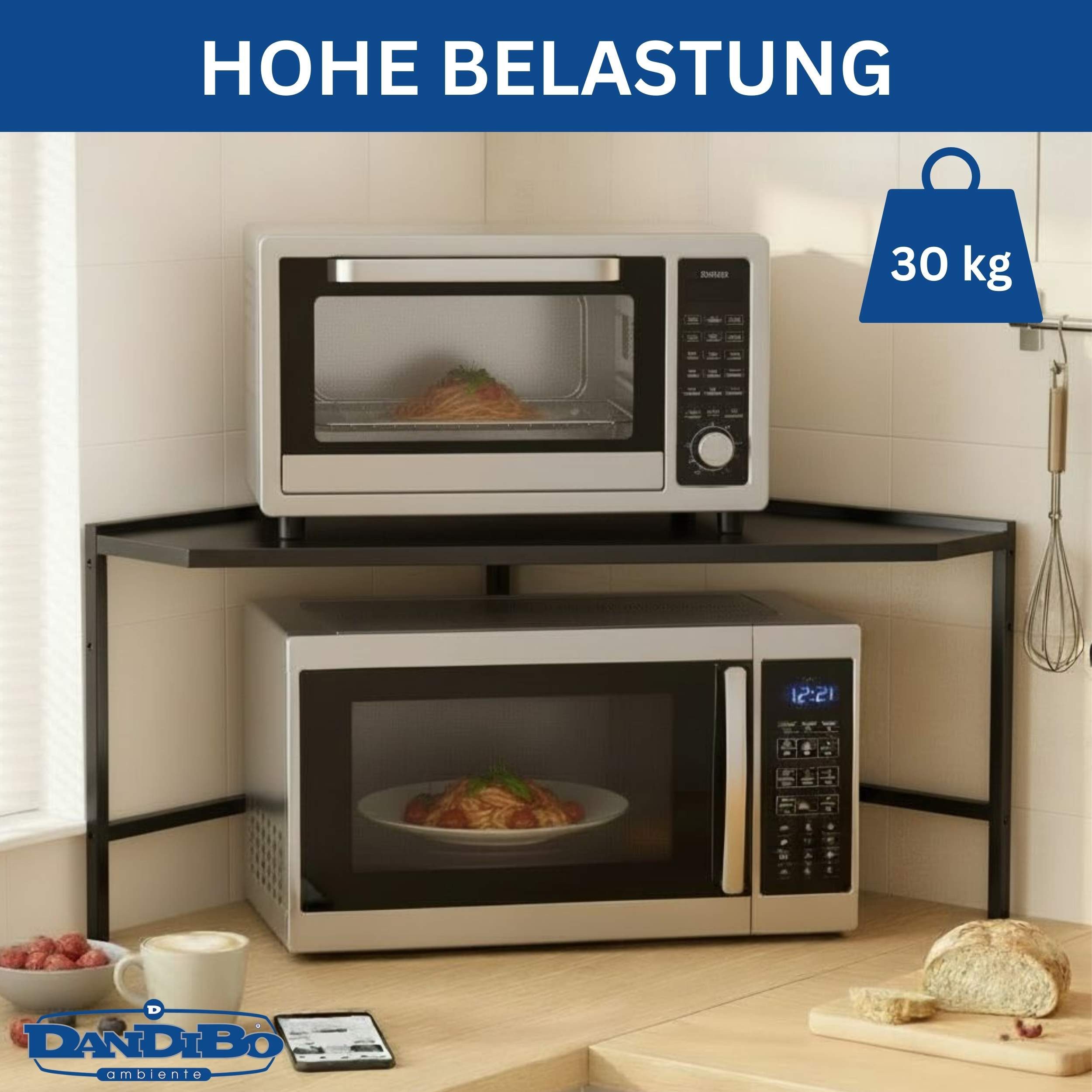 DanDiBo Küchenregal Mikrowellenregal Eckregal Küche Arbeitsplatte 72x72 cm Schwarz 96688 – Bild 5 von 5