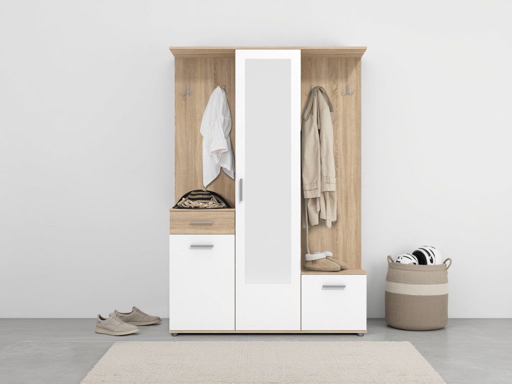 INOSIGN Kompaktgarderobe Martin Flurgarderobe, Dielenschrank, Flurmöbel, Breite 134 cm Schuhschrank, mit Spiegel, in modernen Farben, mit 10 Haken