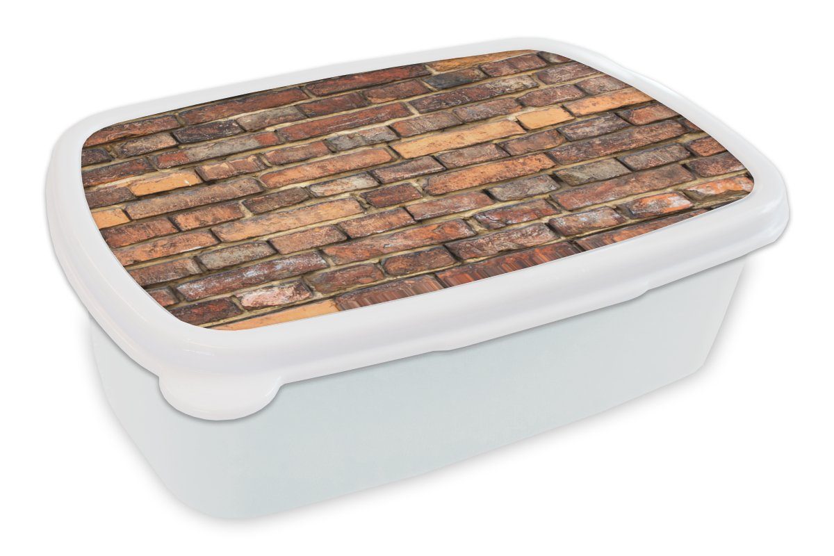 MuchoWow Lunchbox Backstein - Mauern - Rot - Braun, Kunststoff, (2-tlg), Brotbox für Kinder und Erwachsene, Brotdose, für Jungs und Mädchen weiß