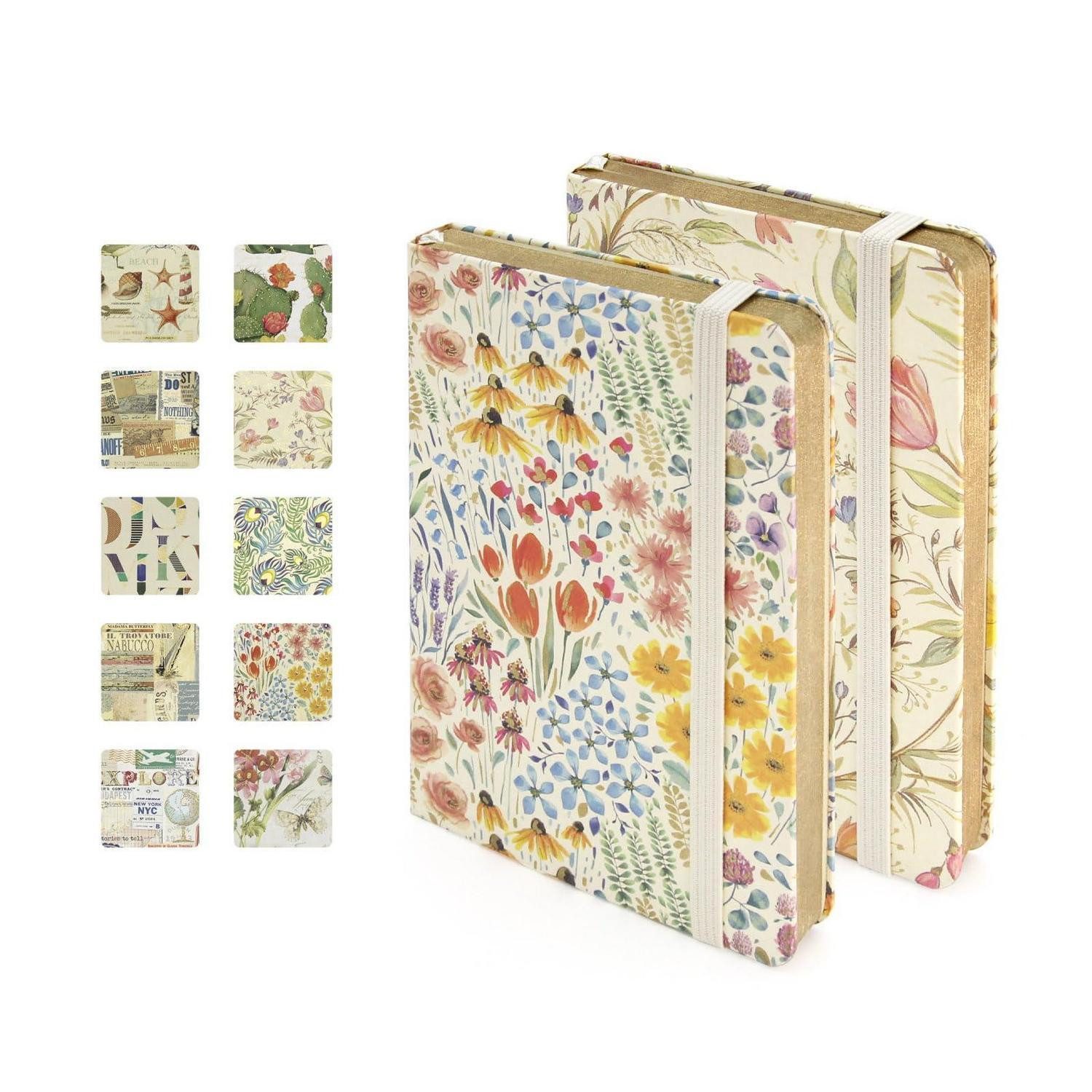 LuxusKollektion Notizbuch Notizbuch A6 Liniert 2er Set Blumenpapier Goldschnitt