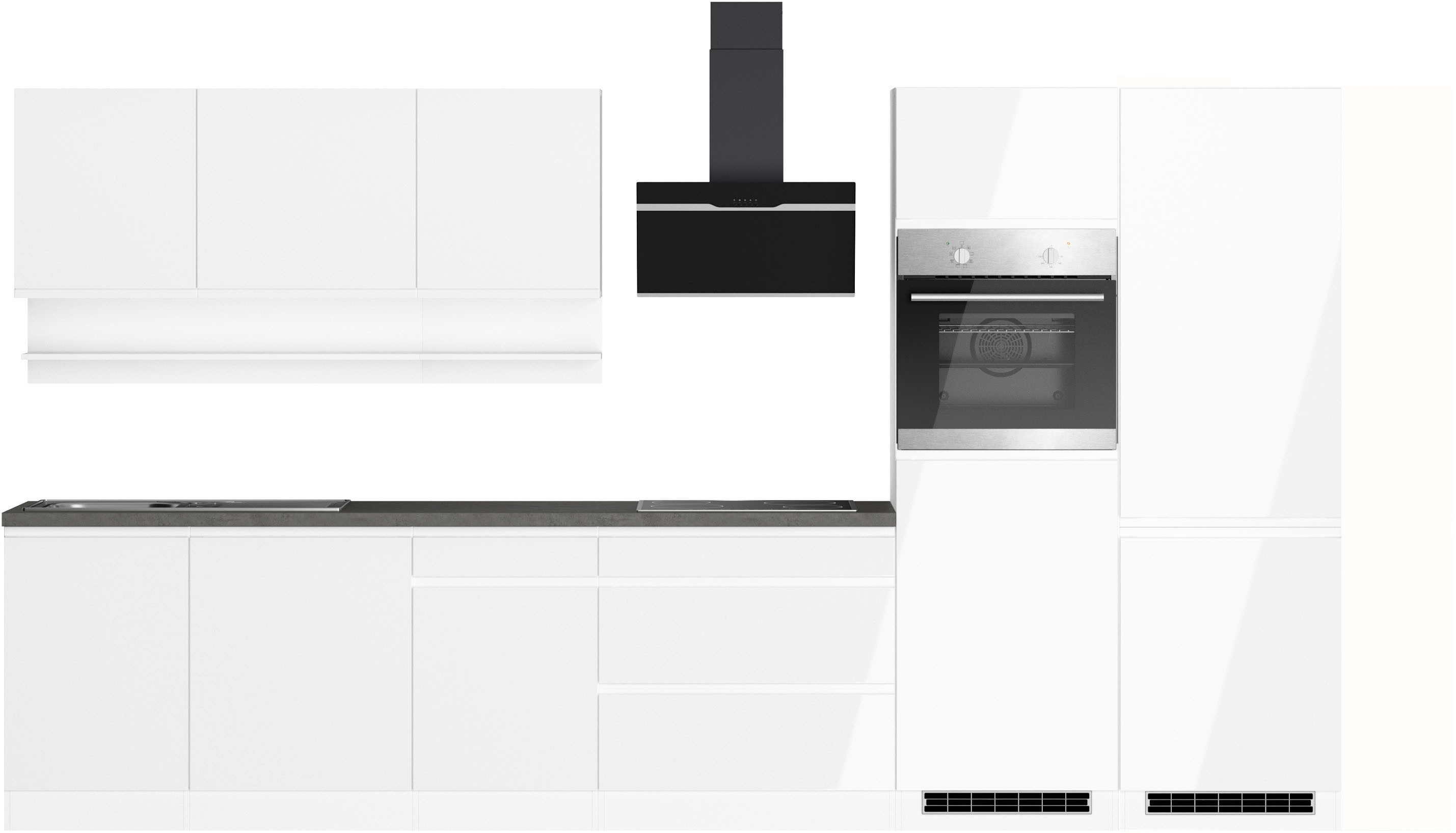 KOCHSTATION Küchenzeile KS-Virginia,neu in verbesserter Ausführung, Breite 360 cm, Softclose, wahlweise mit E-Geräten und Induktion