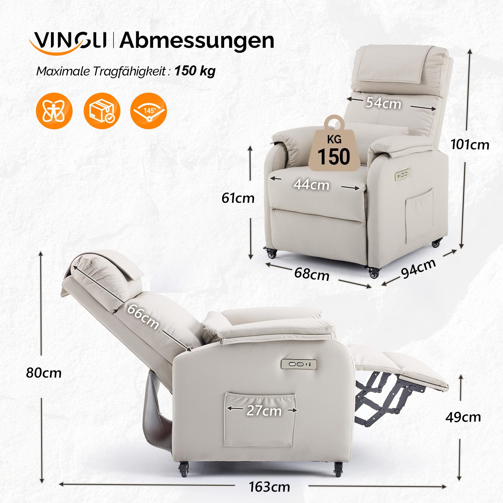 VINGLI Relaxsessel Fernsehsessel, TV-Sessel, 2/6 Punkte günstig online kaufen