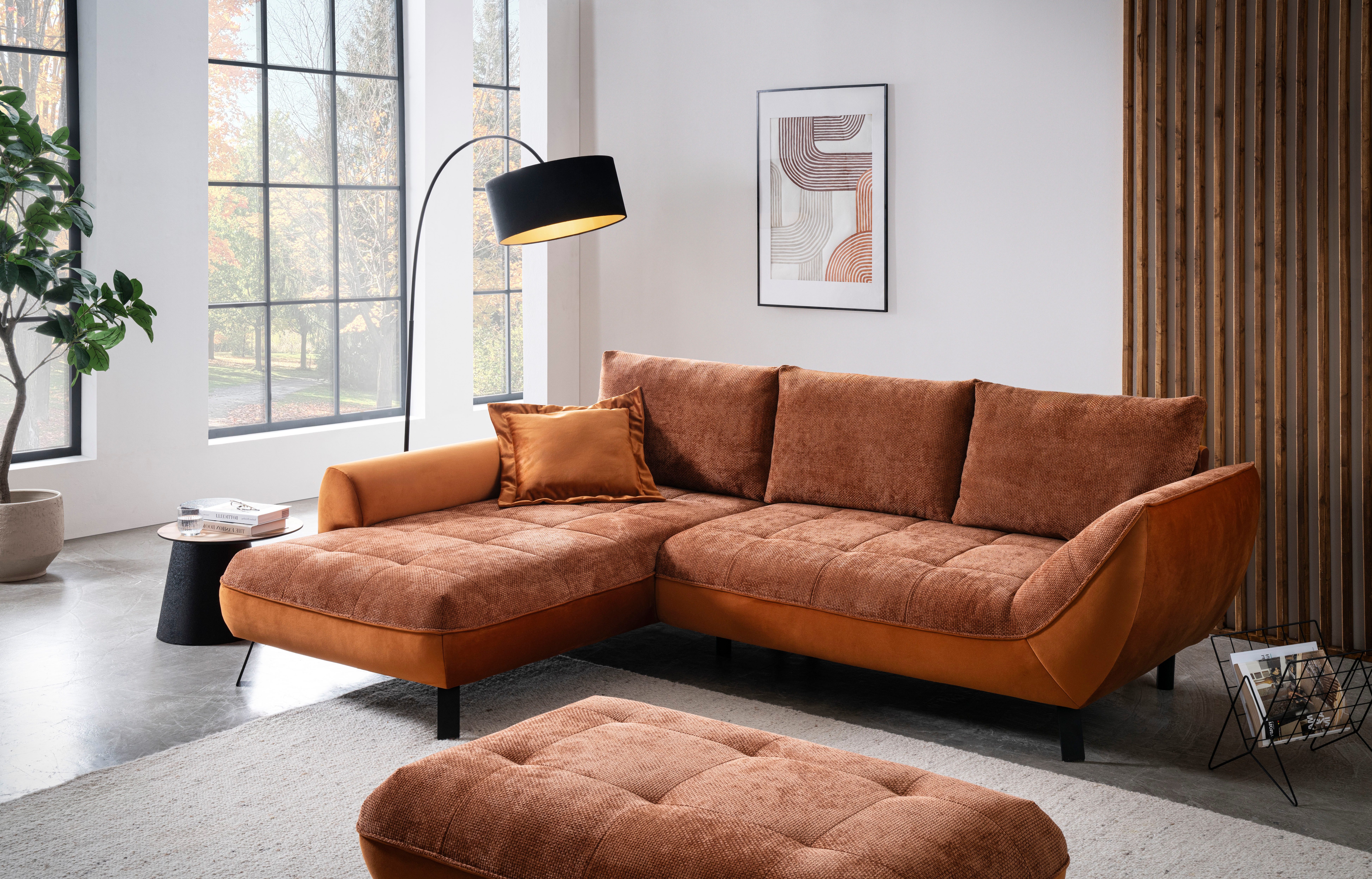exxpo - sofa fashion Ecksofa Bellini, Materialmix oder komplett Struktur, Breite 268cm, bequem, bequem und modern, Materialmix, L-Form