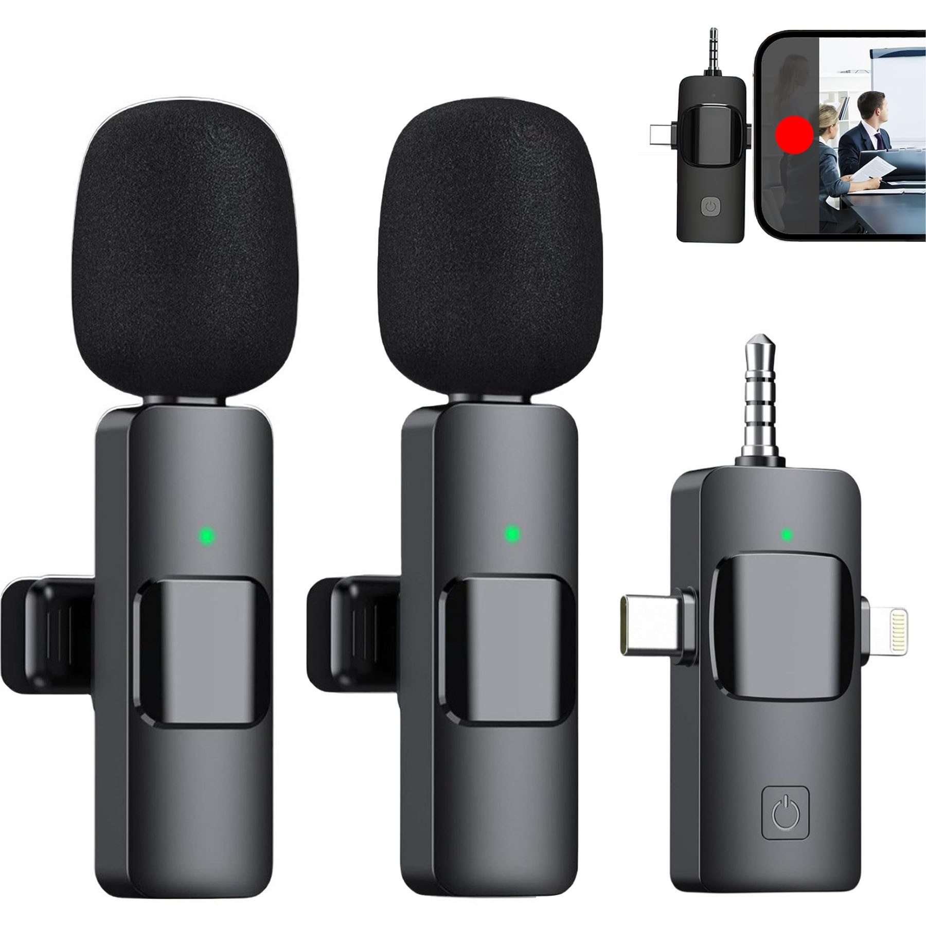 Senmudi Mikrofon Kabelloses Lavalier Mikrofon für Handy/iPhone/Computer/Kamera (Rauschunterdrückung, Plug-Play Clip on Bändchen-Mikrofone, 3-tlg), für Live, Videoaufnahmen, Interviews im Freien oder Innenbereich, Vlog