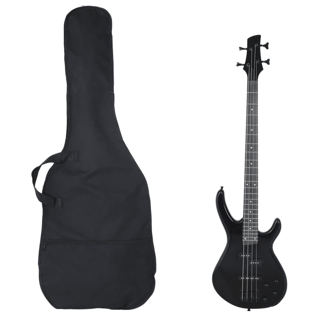 furnicato E-Bass Elektrischer 4/4 115x30 cm Schwarz mit Massivholz-Korpus