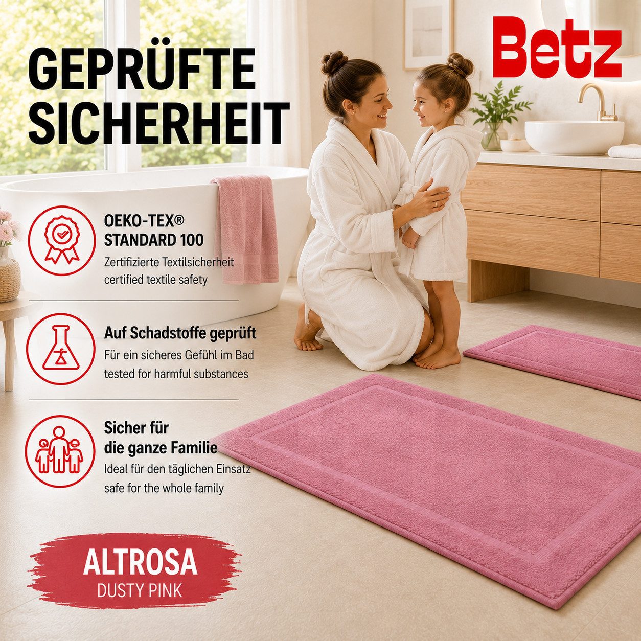 Betz Badematte 2 Stück Badvorleger Premium Badteppich Größe 50x70 cm, unbeschichtet, beidseitig nutzbar, beidseitig nutzbar, Baumwolle, Qualität 650g/m² – Bild 5 von 5