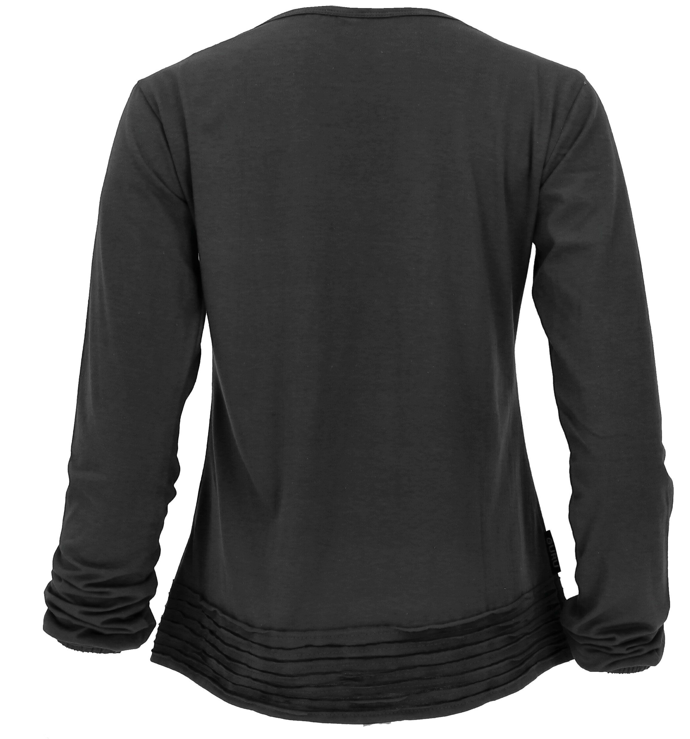 Guru-Shop Longsleeve Langarmshirt Boho Style, einfarbiges Shirt mit.. alternative Bekleidung