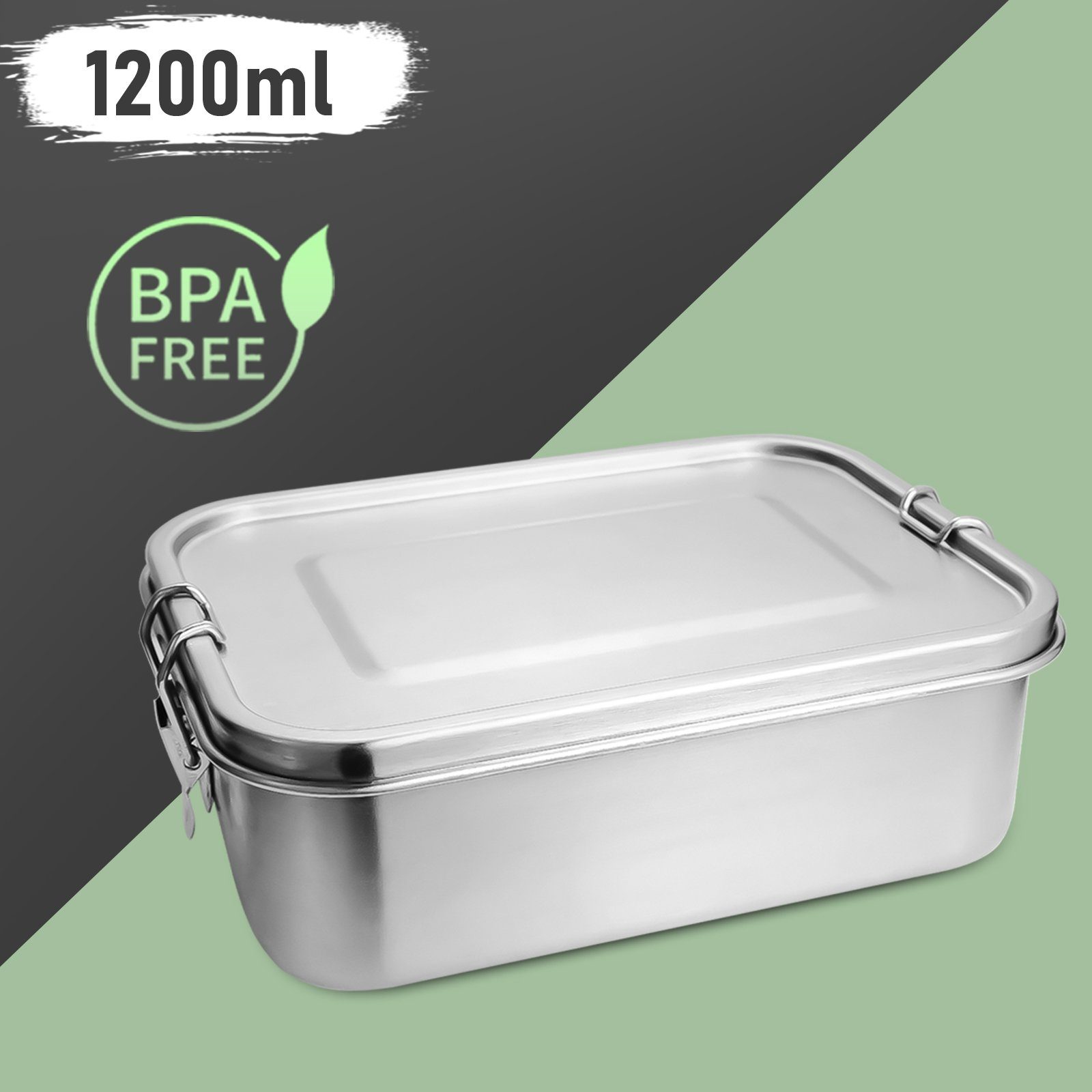Clanmacy Lunchbox 800-1400ml Brotdose Metall Brotdose Thermobehälter Lunchbox BPA frei Edelstahl, Fächern (abnehmbar) Silber 1200ml