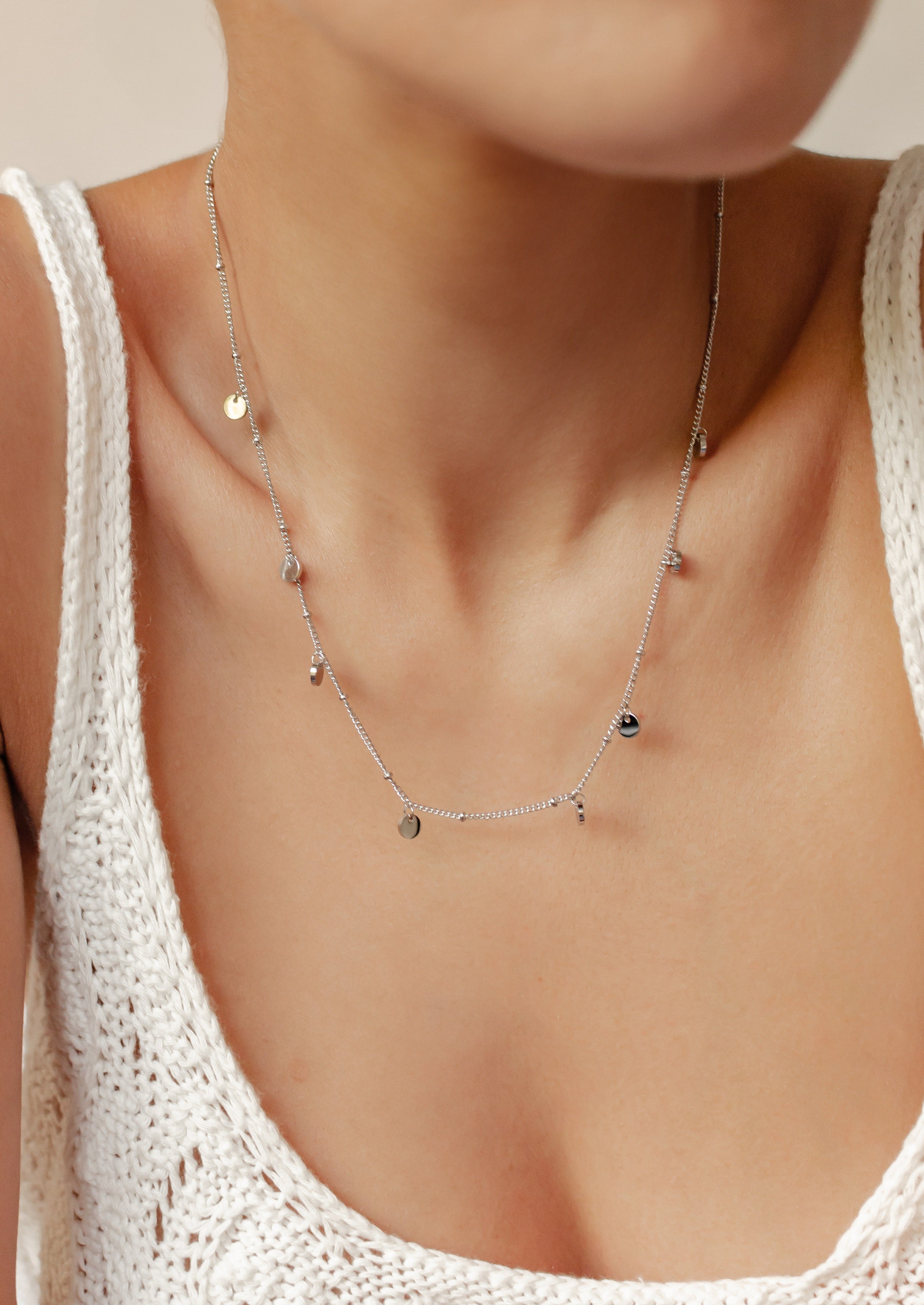 Hey Happiness Charm-Kette Kugelkette mit Kreis Anhänger, Damen Edelstahl Halskette mit Münzen, wasserfest