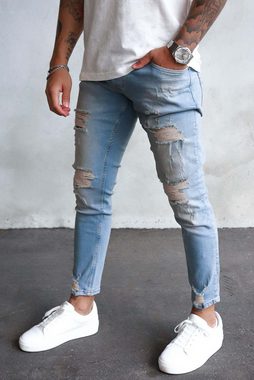 2Y Premium Bequeme Jeans 2Y Premium Herren 2Y Destroyed Cropped Skinny Fit Denim (1-tlg)