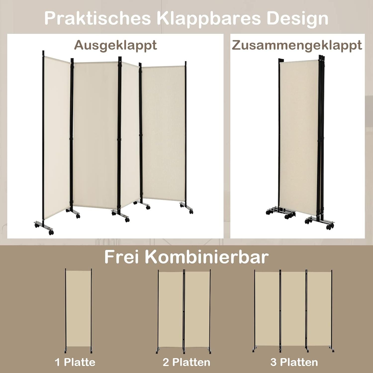 KOMFOTTEU Raumteiler Paravent, 225 x 173 günstig online kaufen