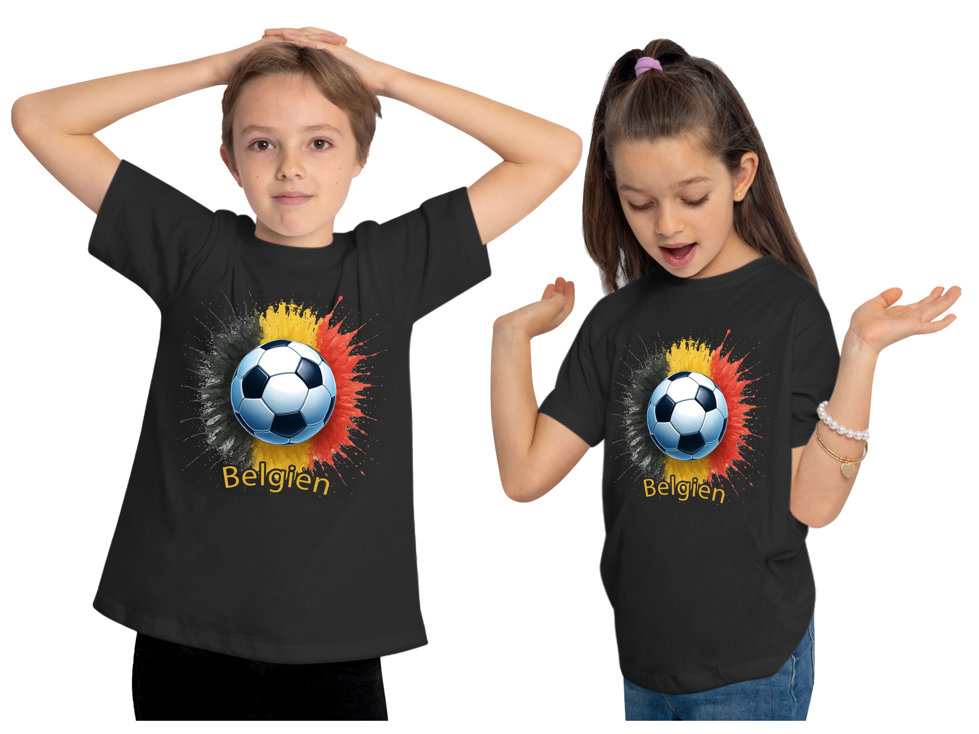 MyDesign24 T-Shirt Kinder Fussball Shirt - WM Shirt schwarz Kurzarm Fussball T-Shirt – Belgien Fanshirt i671