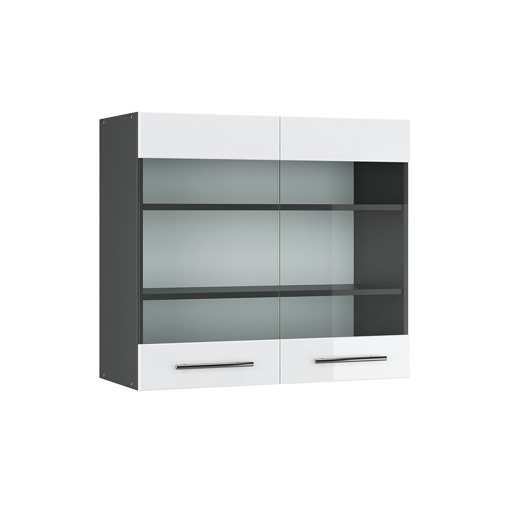 Vicco Glashängeschrank Fame-Line, Weiß Hochglanz/Anthrazit, 80 cm (1-St)
