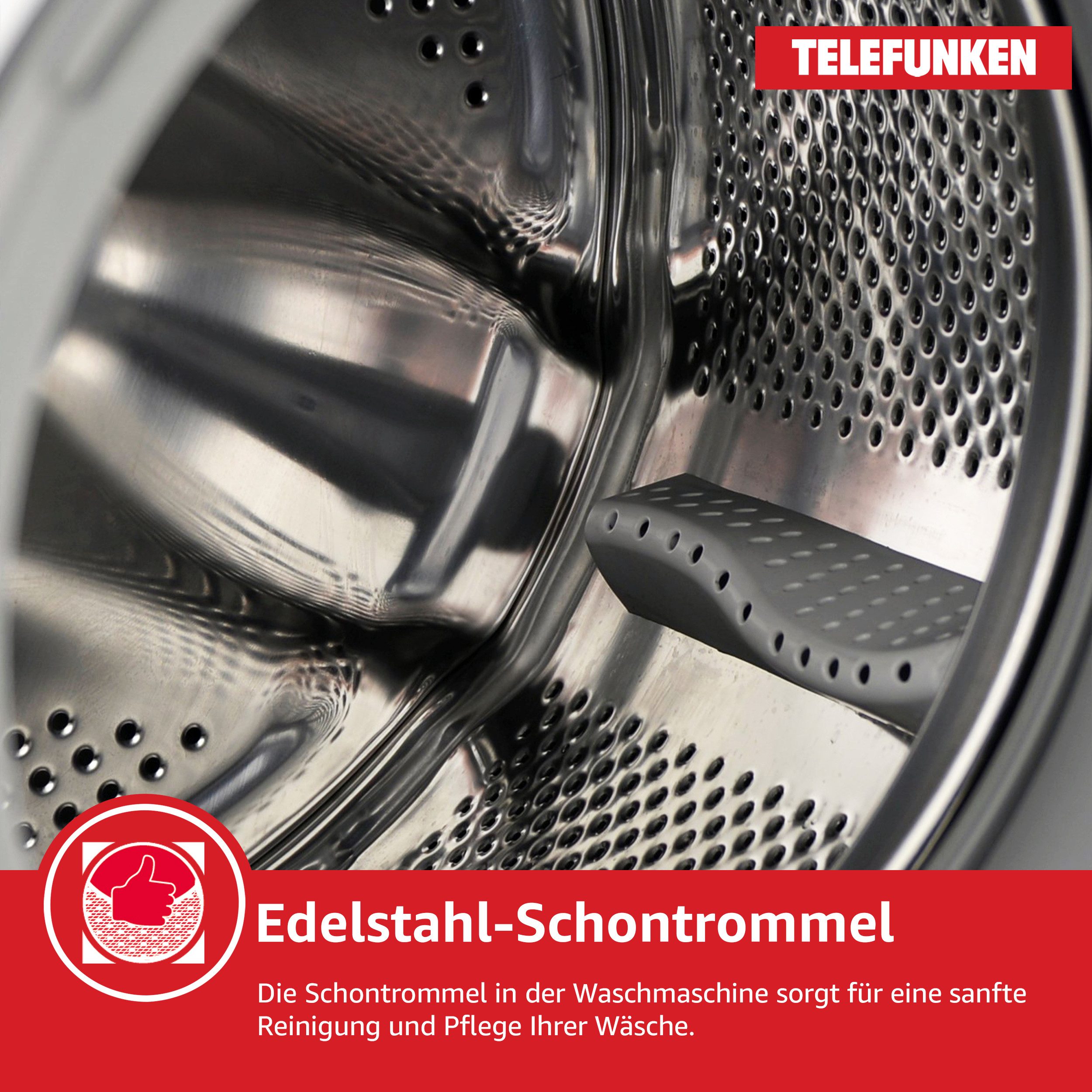 Telefunken Waschmaschine W-8-1400-A-W, 8 kg, 1400 U/min, AquaStop, Inverter Motor, Schontrommel, 8kg, Leise & Effizient, weiß – Bild 5 von 5
