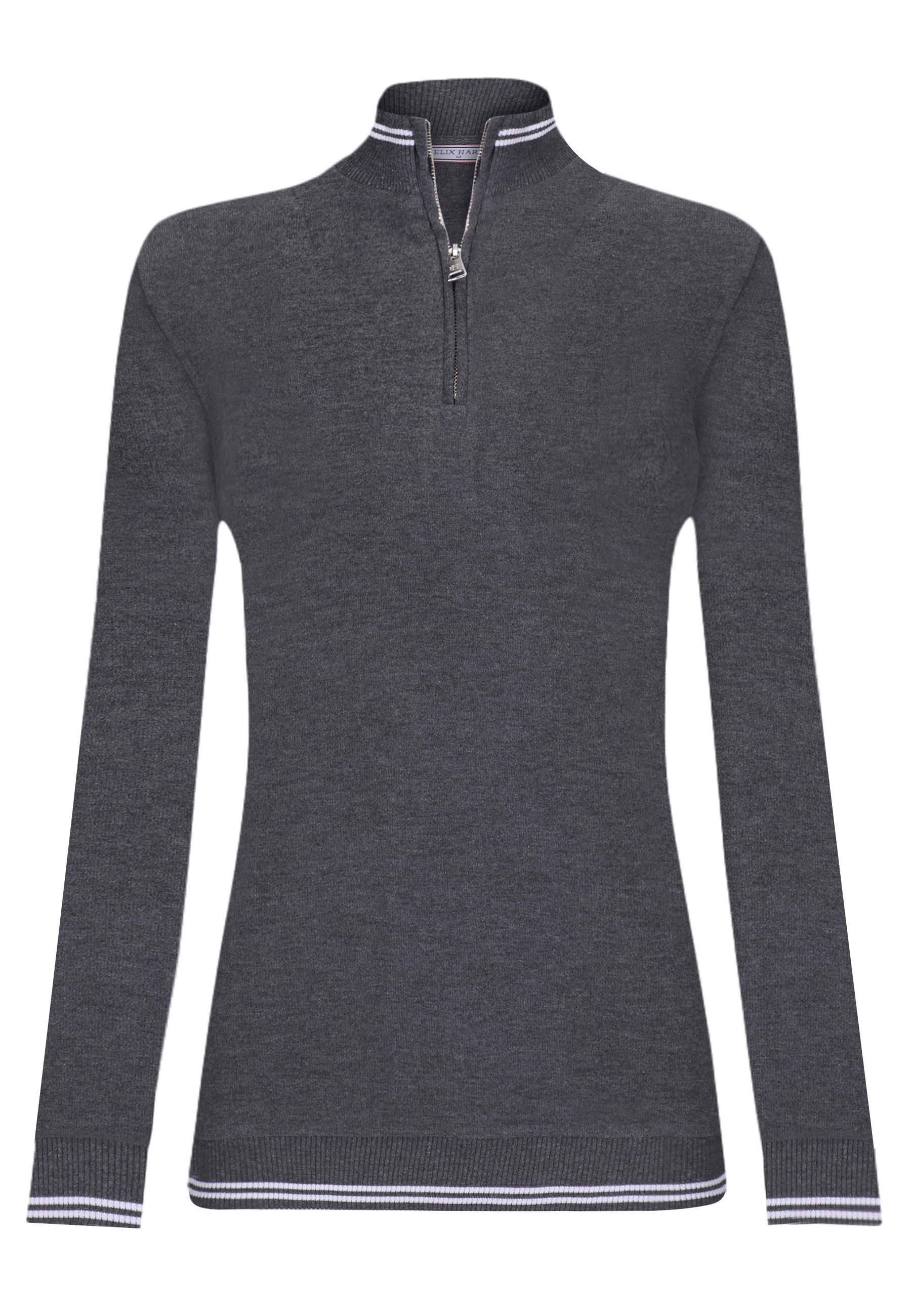 Felix Hardy Stehkragenpullover Strickpullover mit halbem Reißverschluss