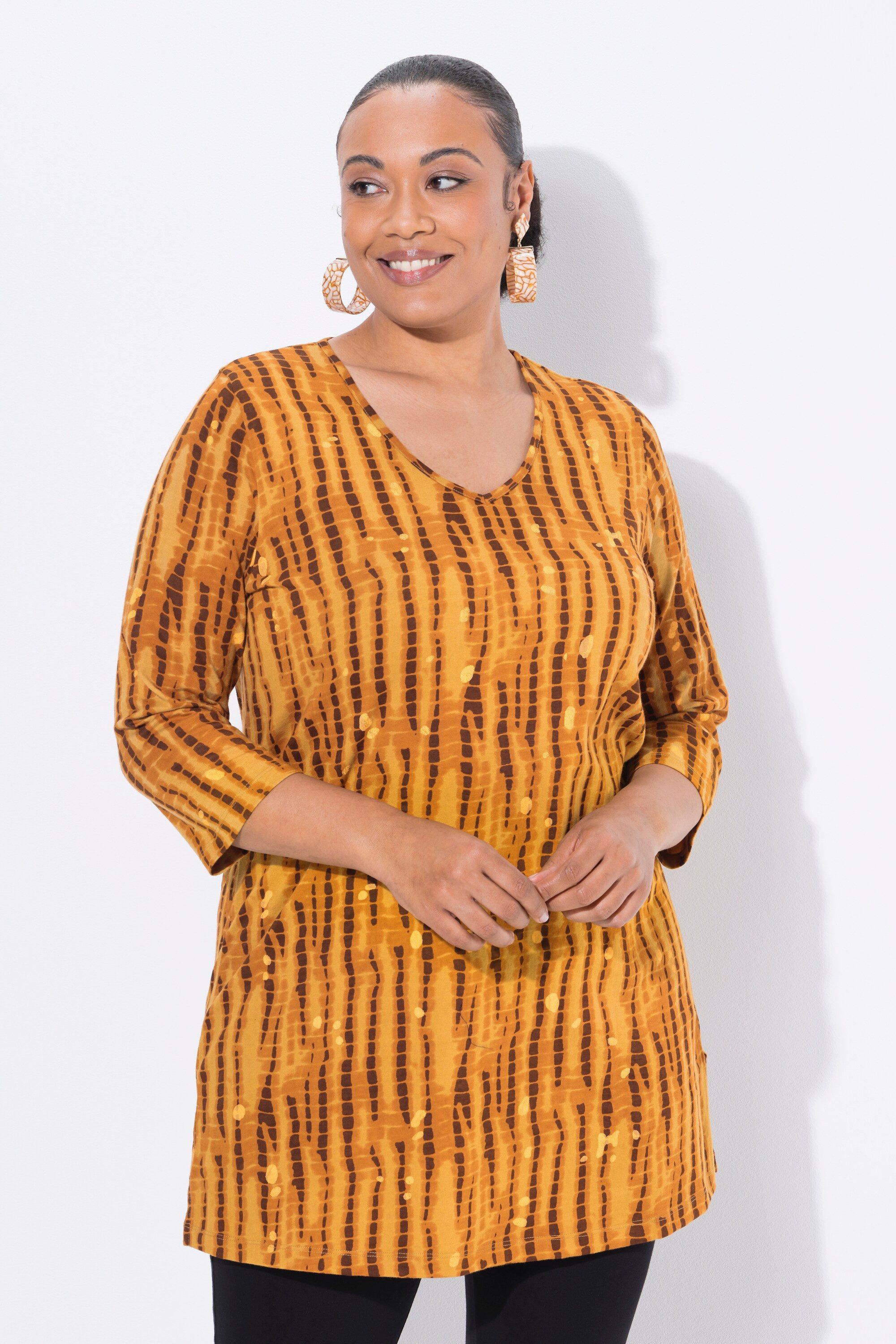 Ulla Popken Longshirt Longshirt Batikmuster A-Linie günstig online kaufen