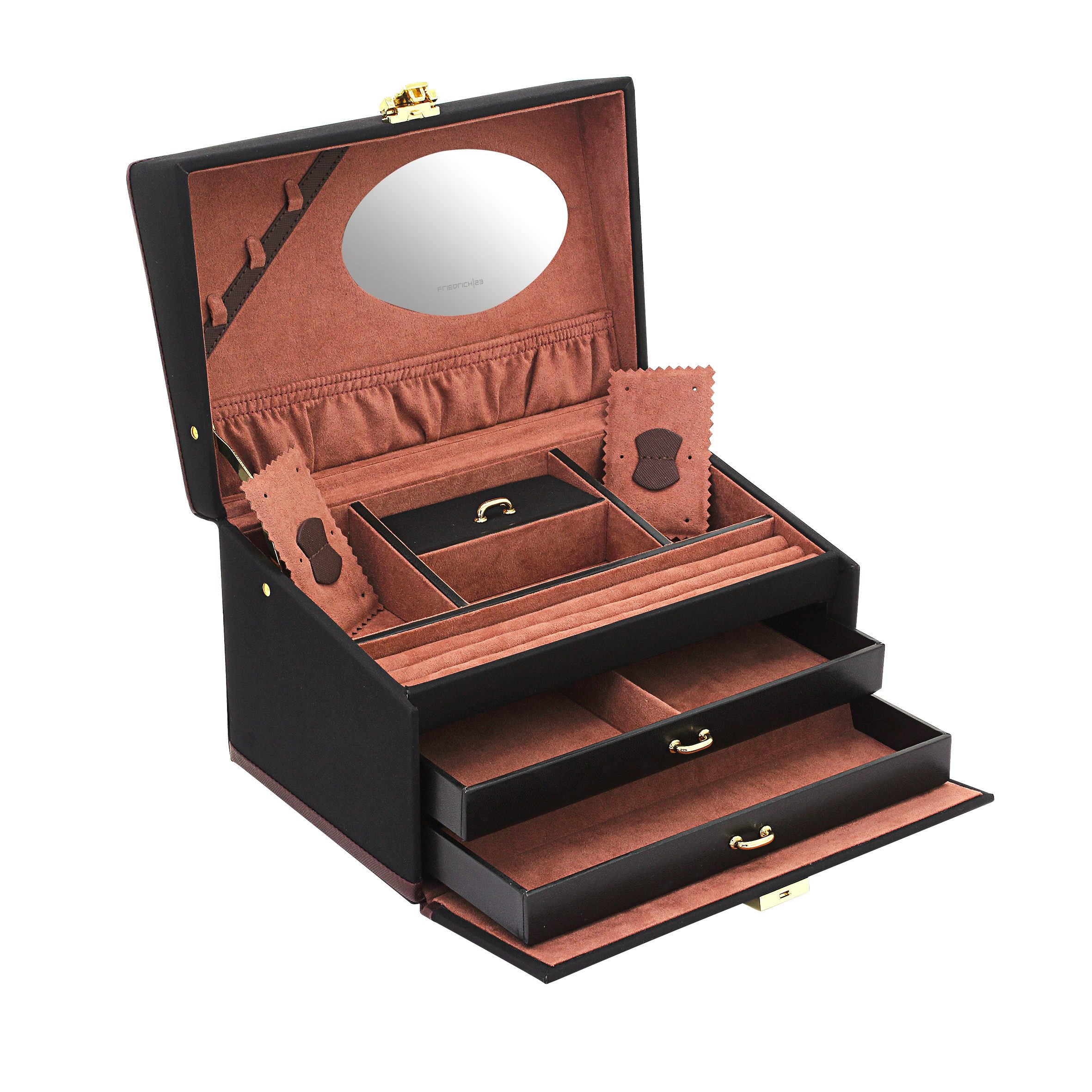 Friedrich23 Schmuckkasten Copenhagen 2.0 medium, 3 Kettenhaken, Rüschentasche