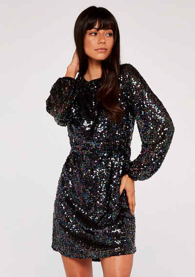 Apricot Partykleid Sequin Puff Sleeve Tie Waist Dress (1-tlg) mit Pailletten