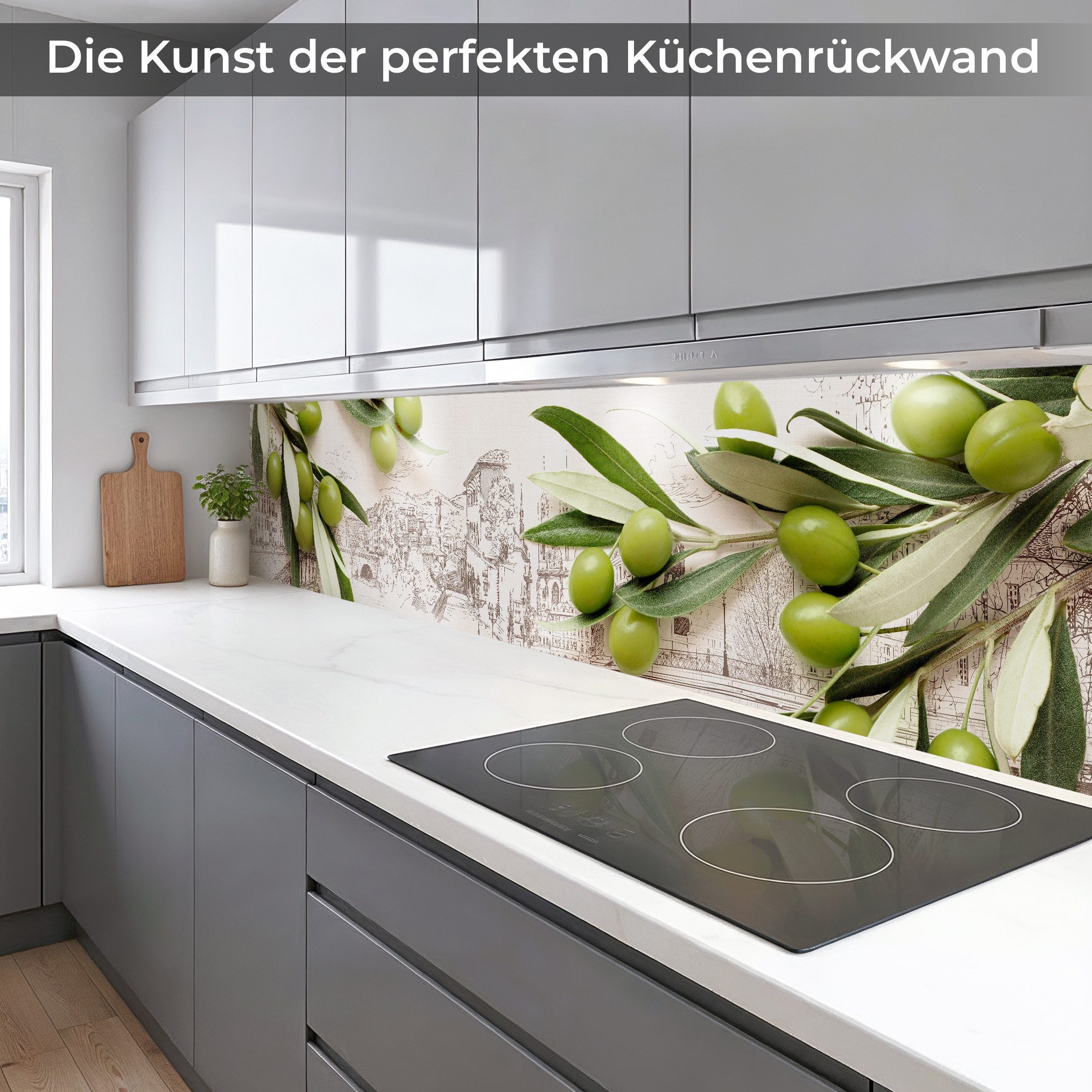 Rodnik Küchenrückwand Grüne Oliven, monolithische ABS-Platte mit Direktdruck, formstabil und langlebig