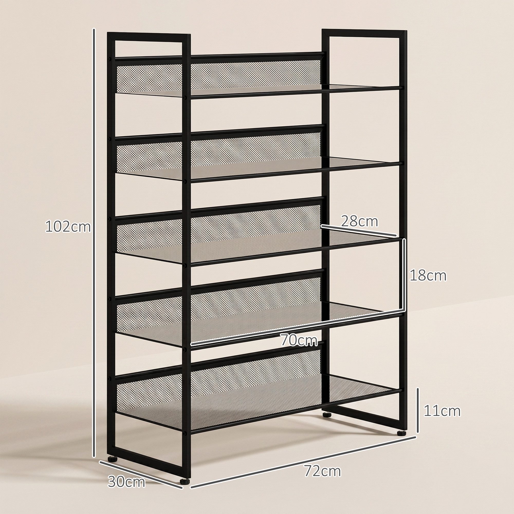 HOMCOM Schuhregal Schuhablage, Schuhständer für 15 Paar Schuhe, platzsparend, Flur, Schuh-Organizer 1-tlg., für Eingang, Schlafzimmer, Stahl, 72 x 30 x 102 cm, Schwarz