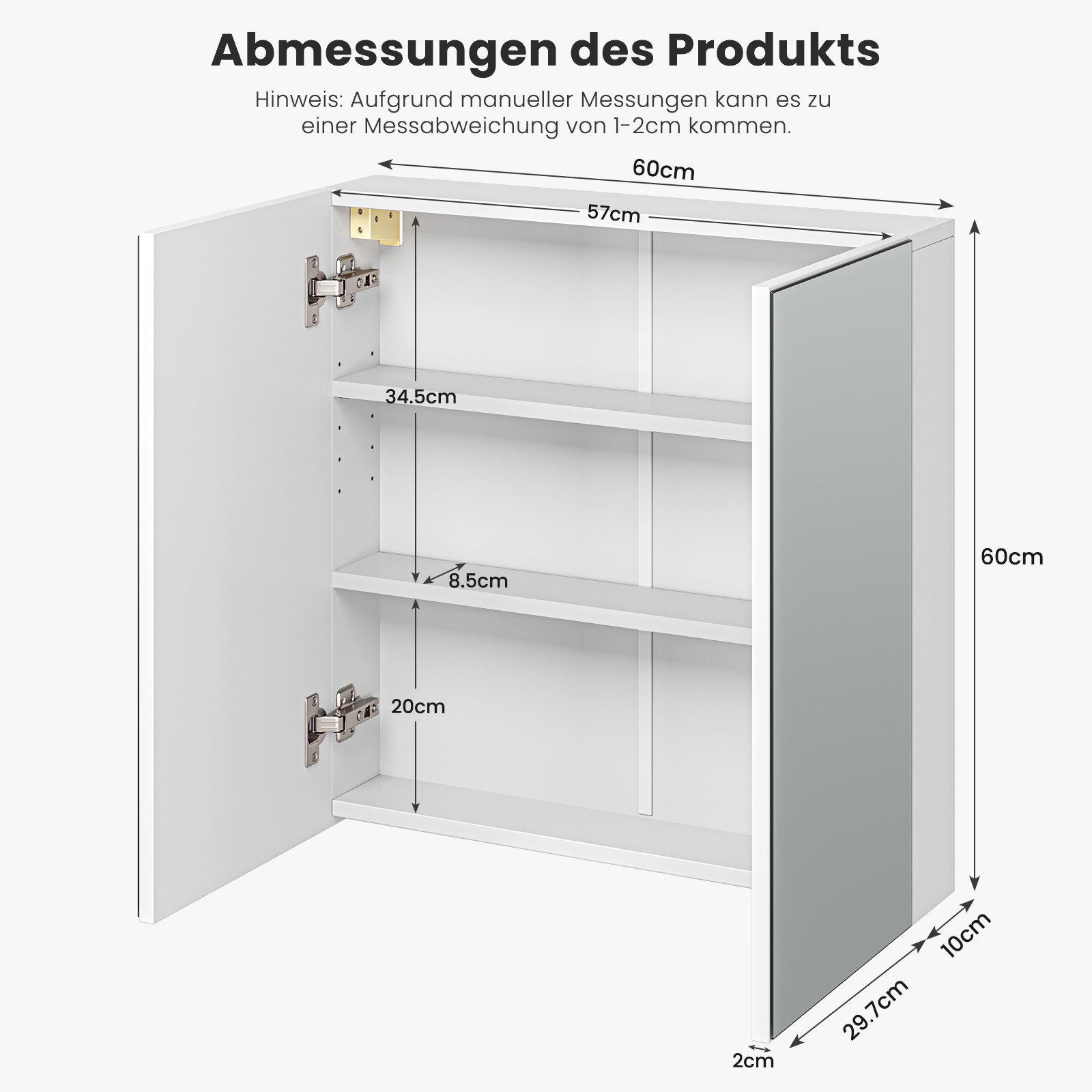 Dripex Spiegelschrank Badezimmerschrank mit Spiegel Badschrank mit verstellbarem Einlegeboden